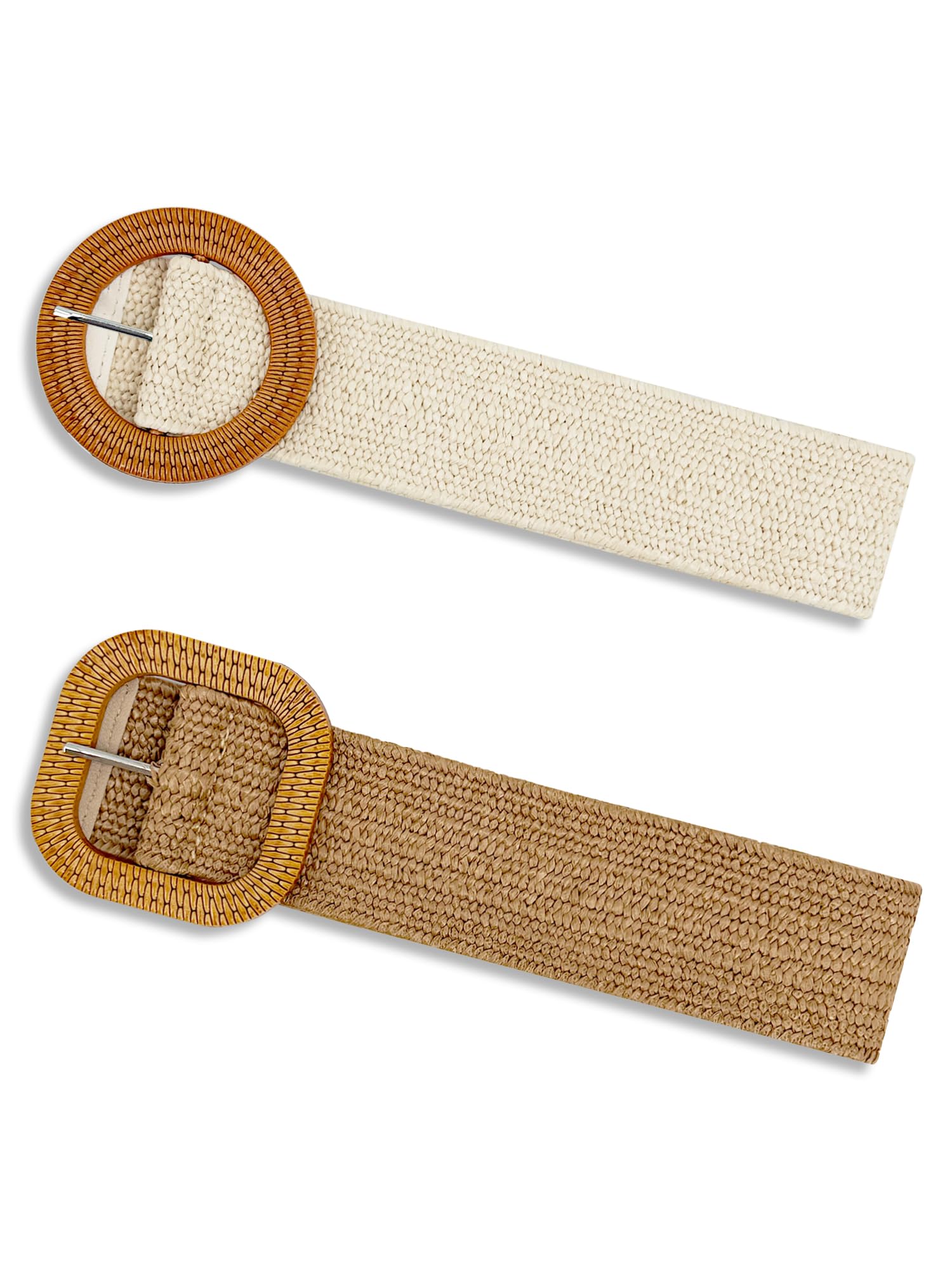 2 4 Pack Straw Woven Elastic Stretchy Waist Belts for Women Fashion Boho Waist Belt Rattan Raffia Ladies