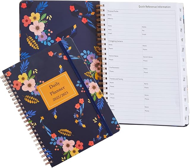Agenda Diary, A5 Week to View Planner Notepad, Personal Organiser Habit Tracker with 12 Monthly Tabs