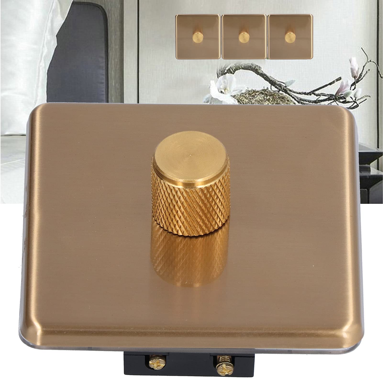 Gradateur de Lumière en Acier Inoxydable Doré Résistant aux Rayures Interrupteur à Laiton Brossé 500W pour Éclairage Monotone Compatible 220V avec Contrôle Précis de l'Intensité Lumineuse