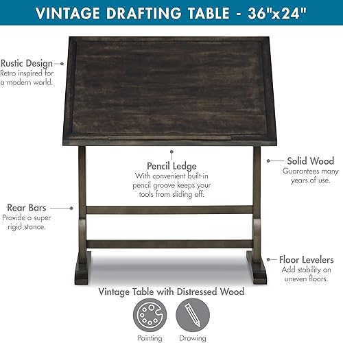 Miniatura 40 de Studio Designs - Mesa de dibujo de roble rústico vintage, mesa de dibujo ajustable, mesa de dibujo para manualidades, mesa de pasatiempos, Roble