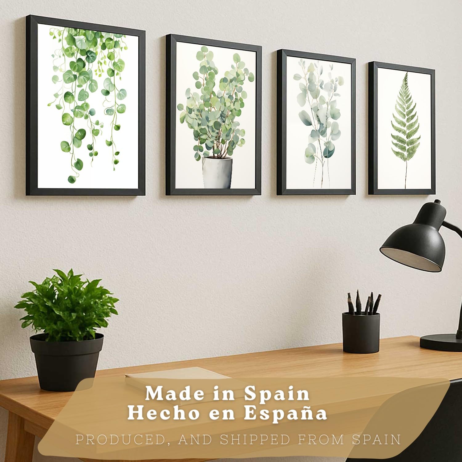 Nacnic Lot De 4 Affiches Botanique Vert Boho – Tableaux Modernes, Décoration Salon Chambre Cuisine Salle De Bain A3 Cadre Noir