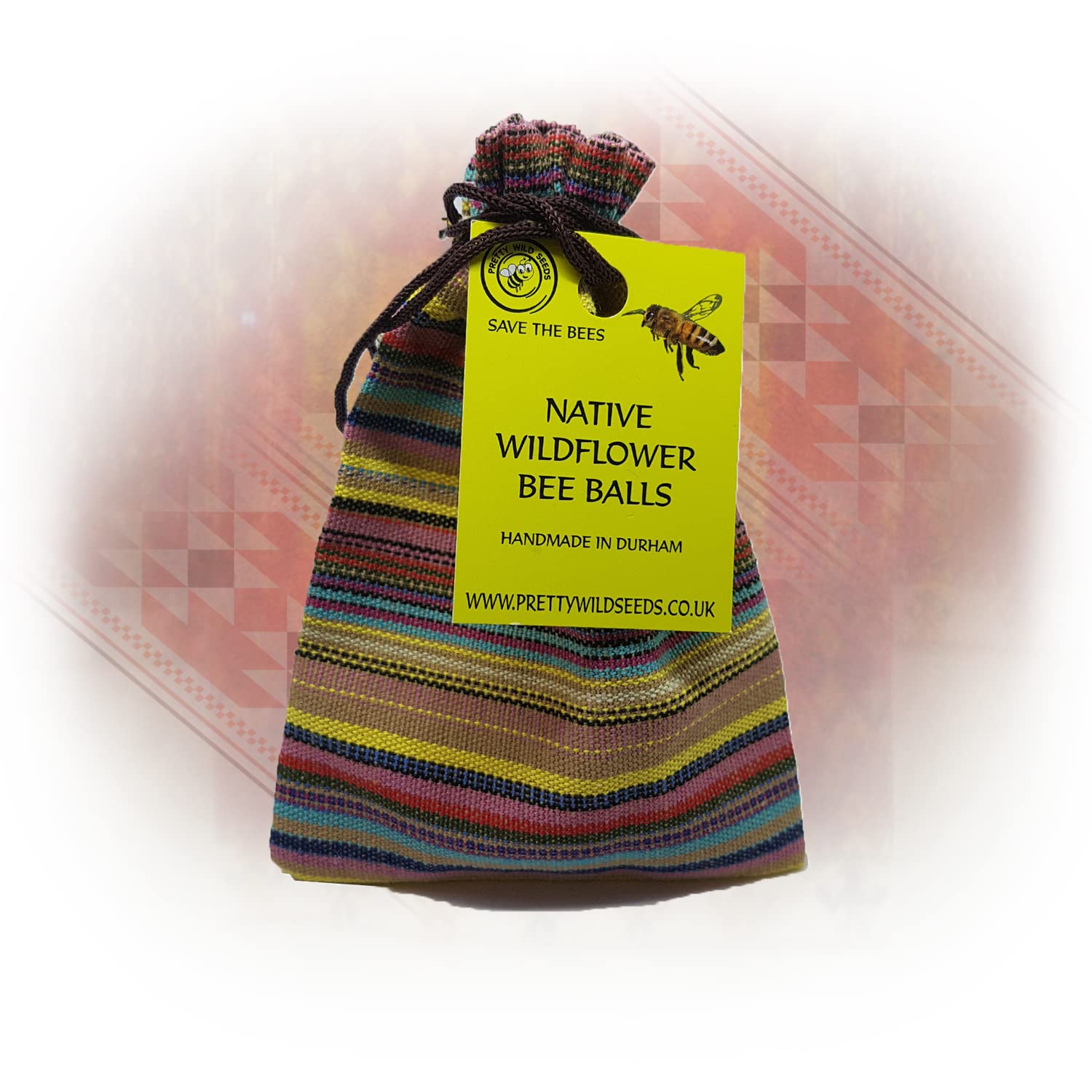 Wildflower BeeBalls in Hippy Boho Cotton Pouch Native Wild Flower Seeds in Handmade Seed Bee Ball Bombs to Save The Bees Butterfly & Pollinators (Big Green Stripe x20)