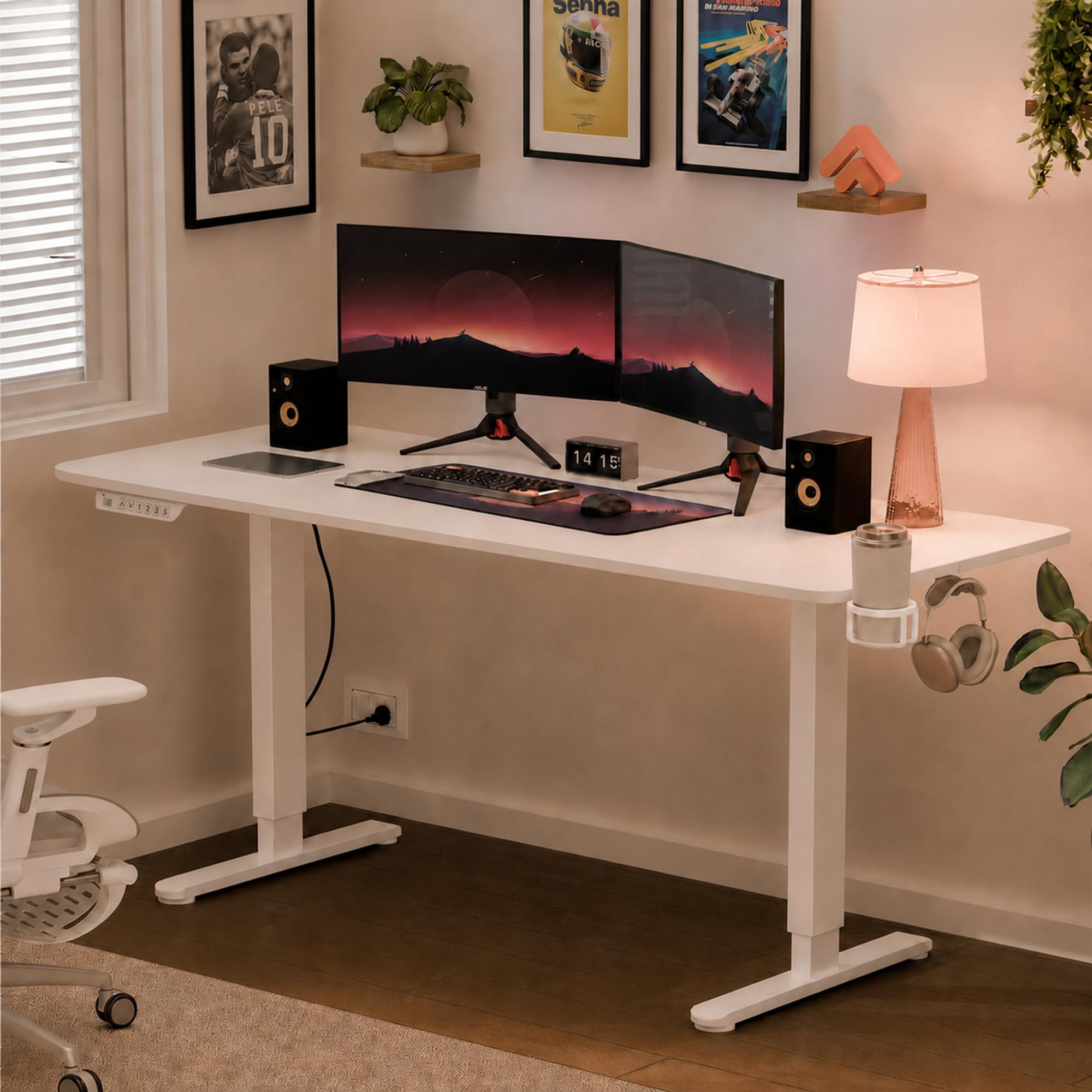 ARTIKEL Artidesk Eco Electric Height Adjustable Table for Office Work & Home-Sit Stand Gaming Desk 80kg Load, Cup Holder, 2 Hooks,Cable Organizer 2Split Tabletop (White, Eco - 140x60 CM) discount deal