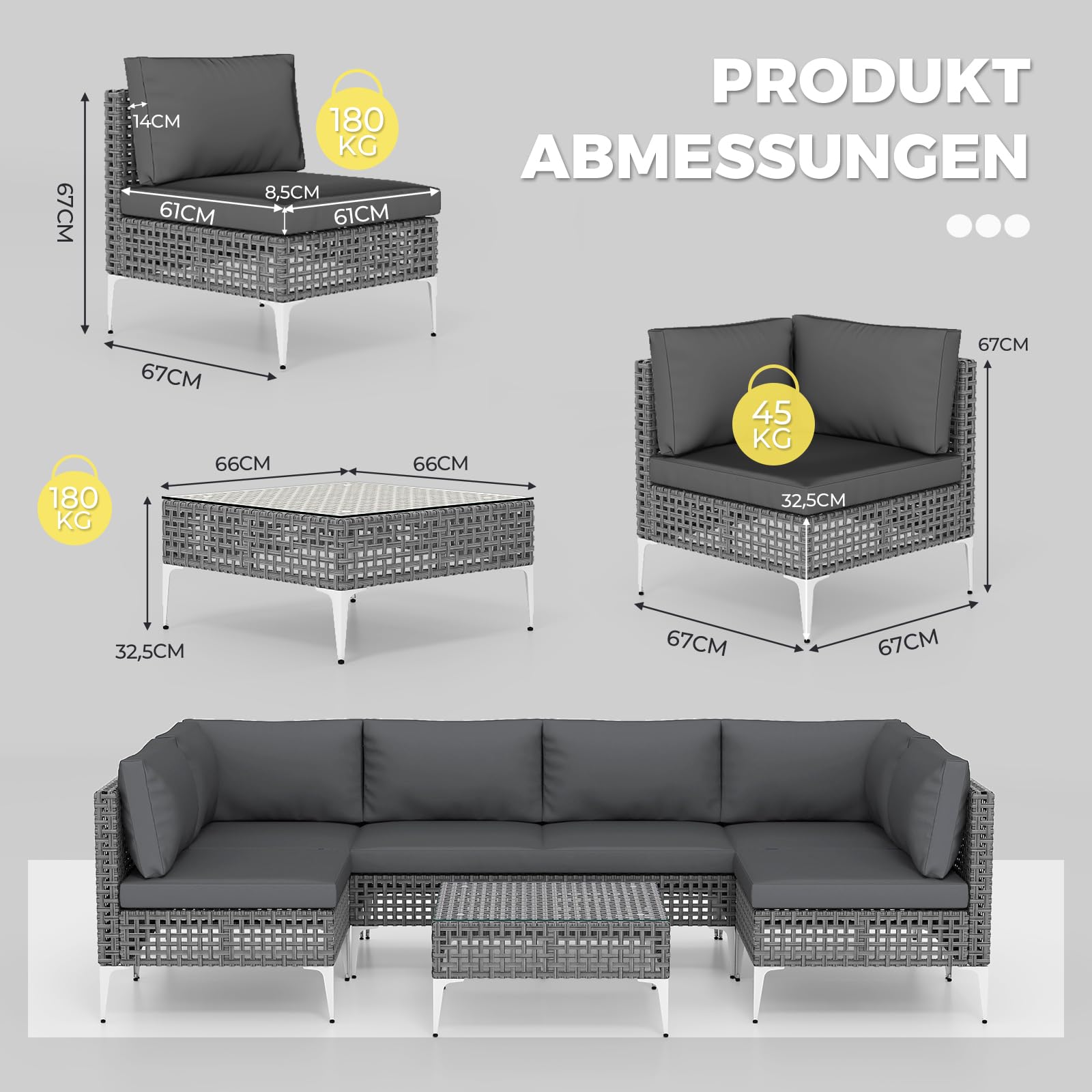 COSTWAY Lounge Möbel Outdoor, Rattan Gartenlounge mit Tisch und Kissen, frei kombinierbar, Gartenmöbel Set, Balkonmöbel, Terrassenmöbel, Sitzgarnitur, Sitzgruppe für Garten, Terrasse, Balkon