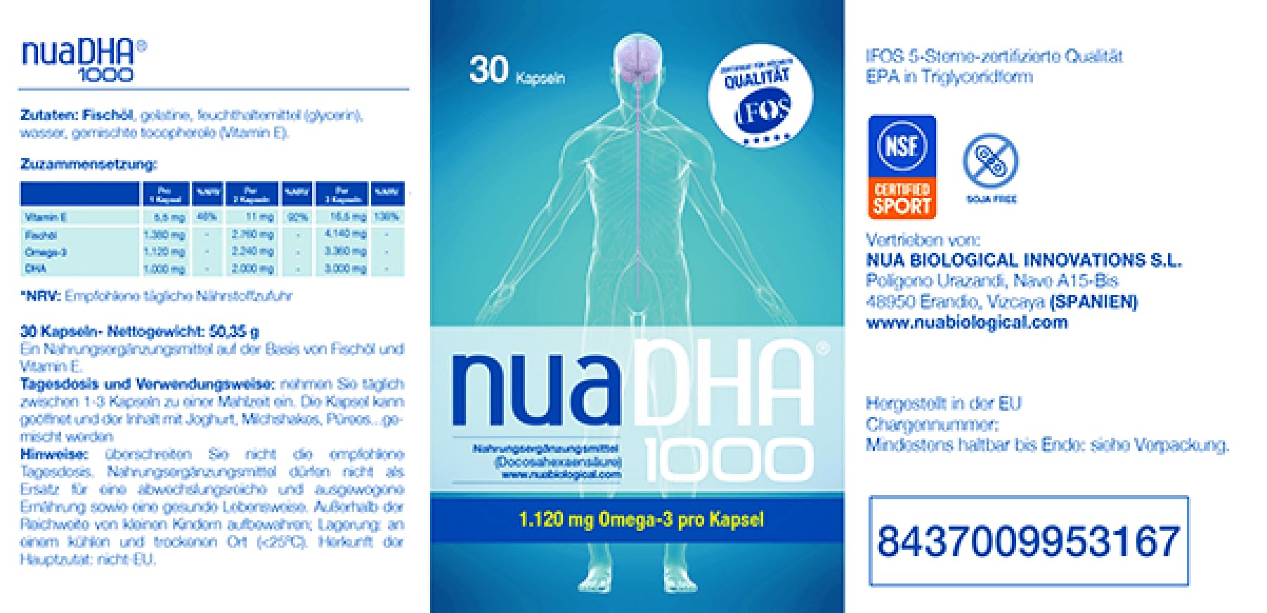 NUA BIOLOGICAL DHA NUA 1000 30CAP