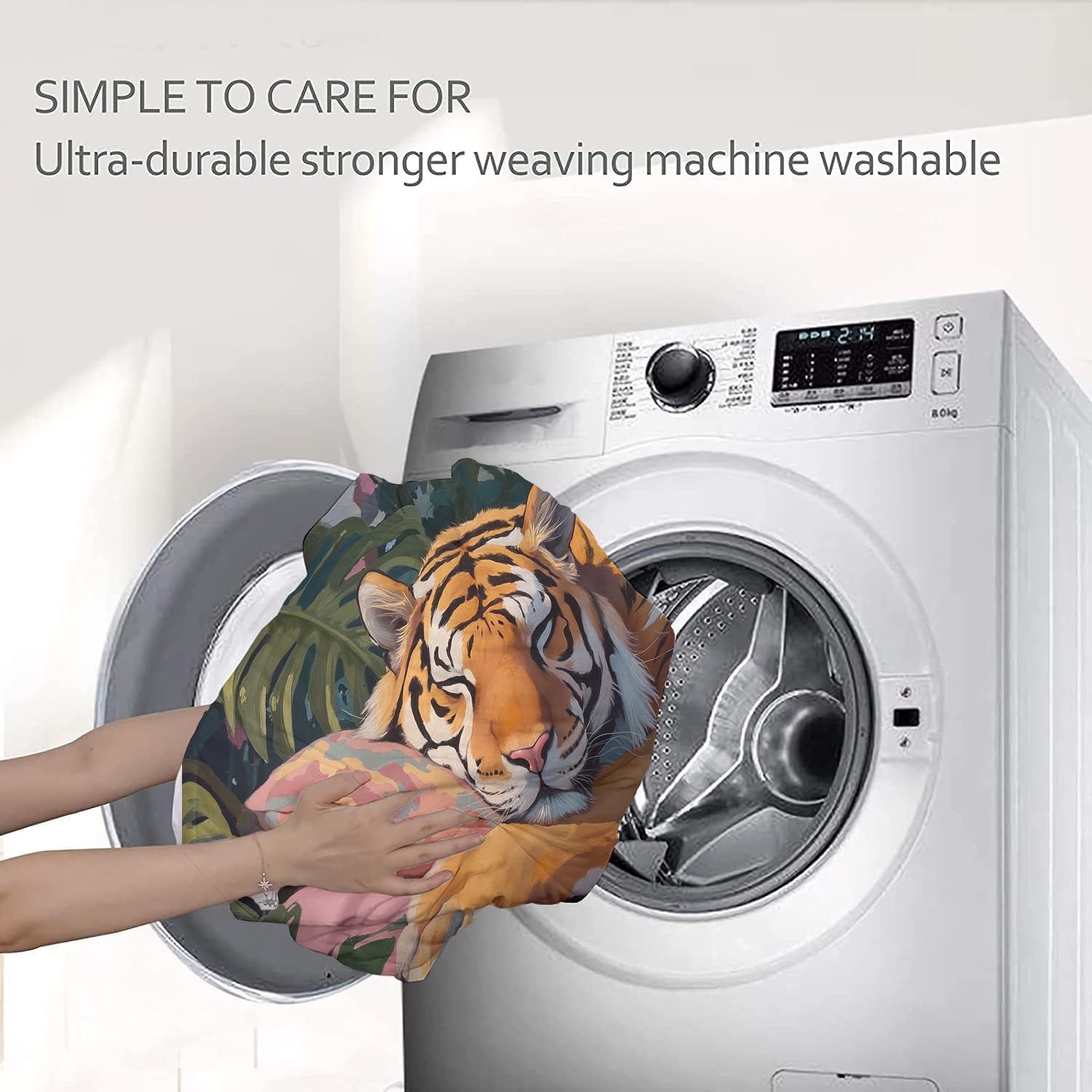 Trapunta Letto Matrimoniale 4 Stagioni Piumone per Bambini, Tigre Addormentata Leggero Acquerello Tropicale Giungla Set di Biancheria da Letto 200x200cm con 2 Federe,Piumino Lavabile In Lavatrice