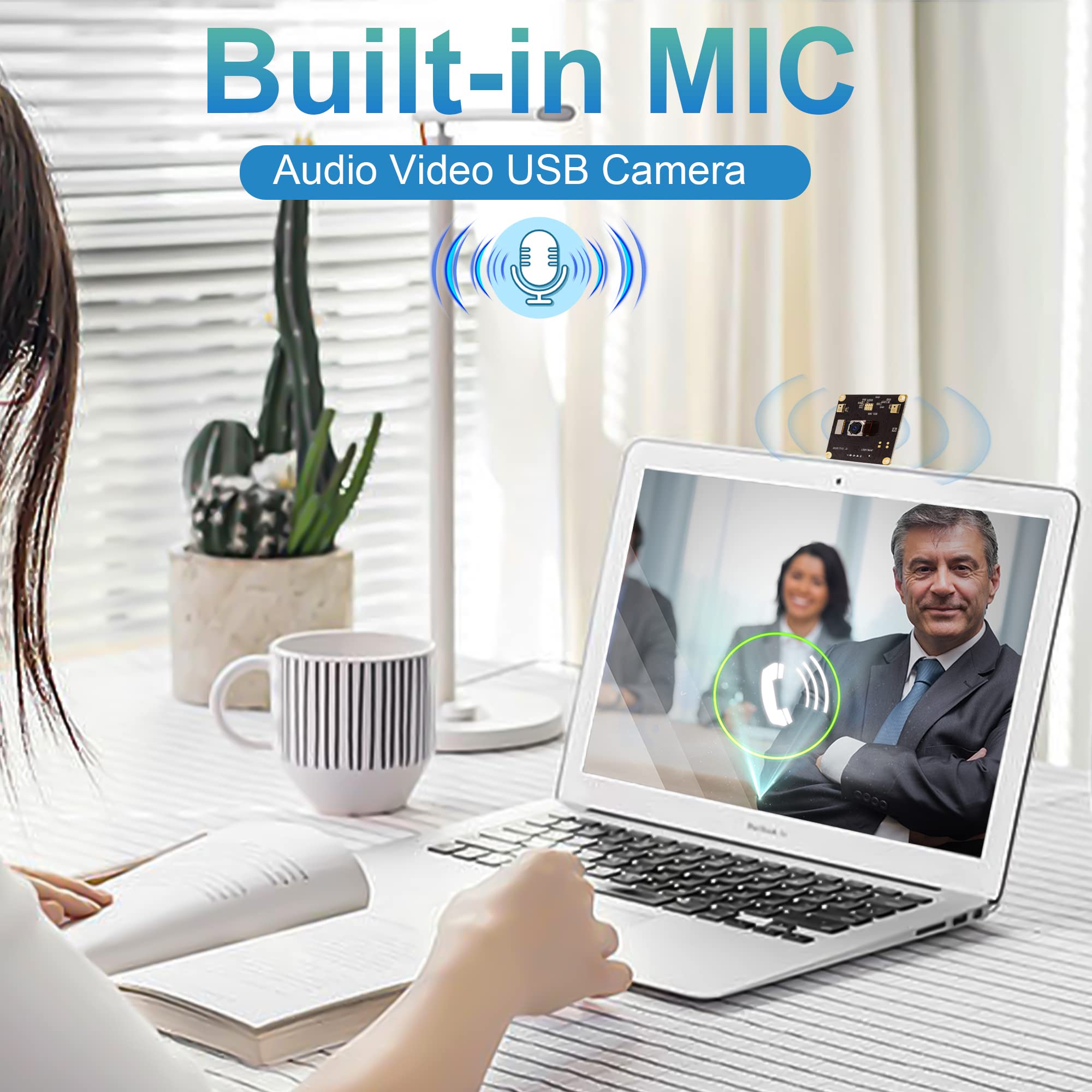 G Modulo fotocamera USB da 13 MP, modulo webcam 2880p, modulo grandangolare UHD, 100 gradi, senza distorsioni, USB con fotocamera, scheda di memoria per Windows Android, Mac Linux Raspberry Pi
