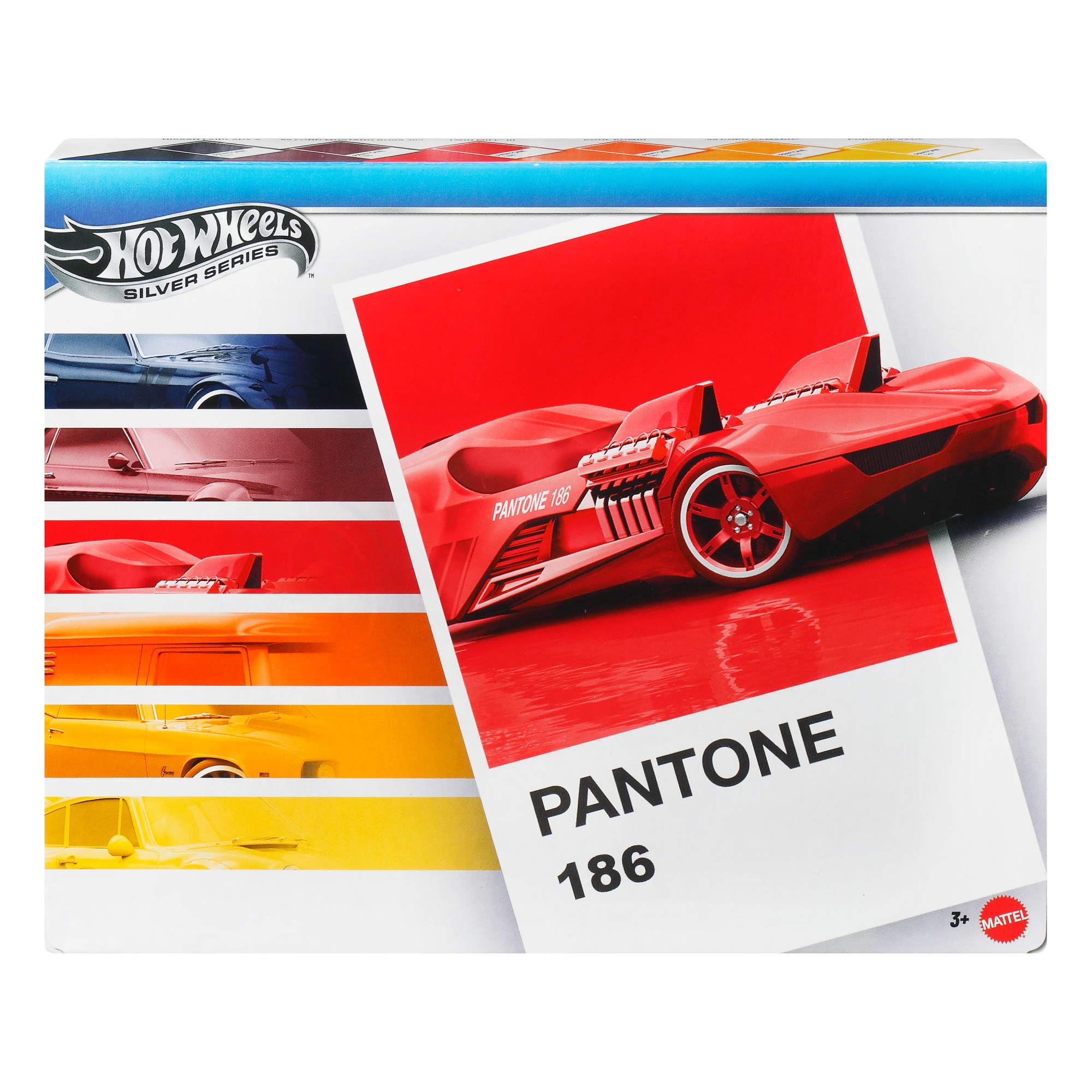 Hot Wheels Silver Series - Multi-Pack Veicoli Pantone, macchinine da collezione in scala 1:64, declinate in un'iconica colorazione Pantone e con confenzione artistica, JNK94