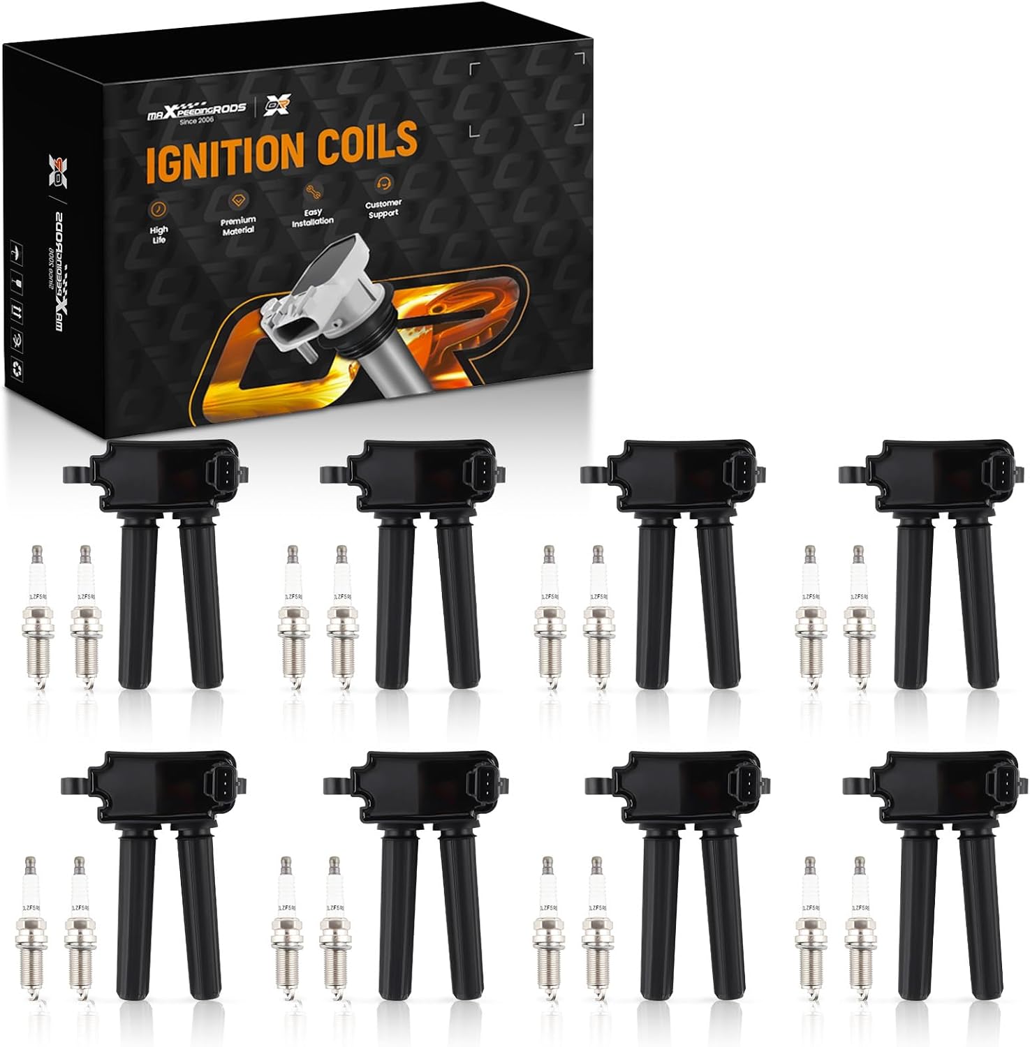 maXpeedingrods UF504 Ignition Coil 92145 Spark Plug for Dodge Challenger Charger Durango, for Chrysler 300, for Jeep Grand Cherokee, for Ram 1500 V8 5.7L 6.1L 6.4L 6.2L Engine Coils Pack Iridium Plugs