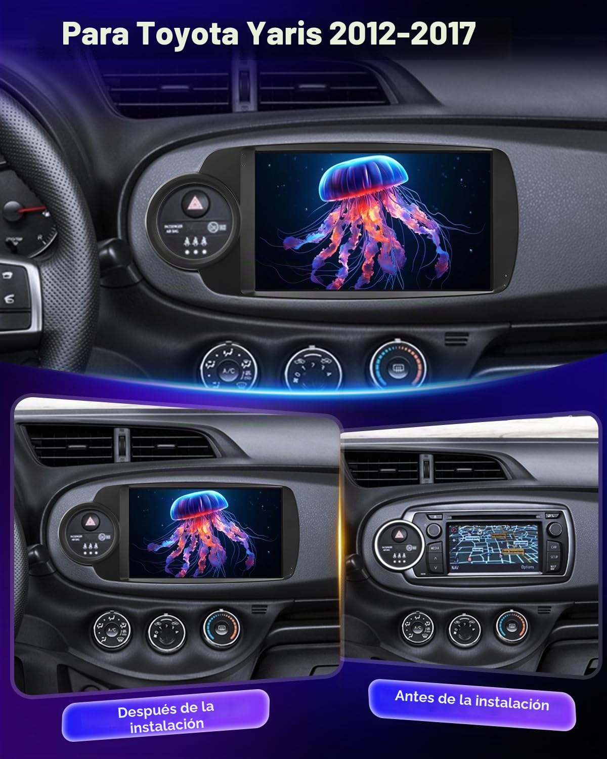 NHOPEEW 4+128 GB Radio para Coche con Android para Toyota Yaris 2012-2017 con compatibilidad con CarPlay y Android Auto, WiFi, GPS, Controles en el Volante,Canbus