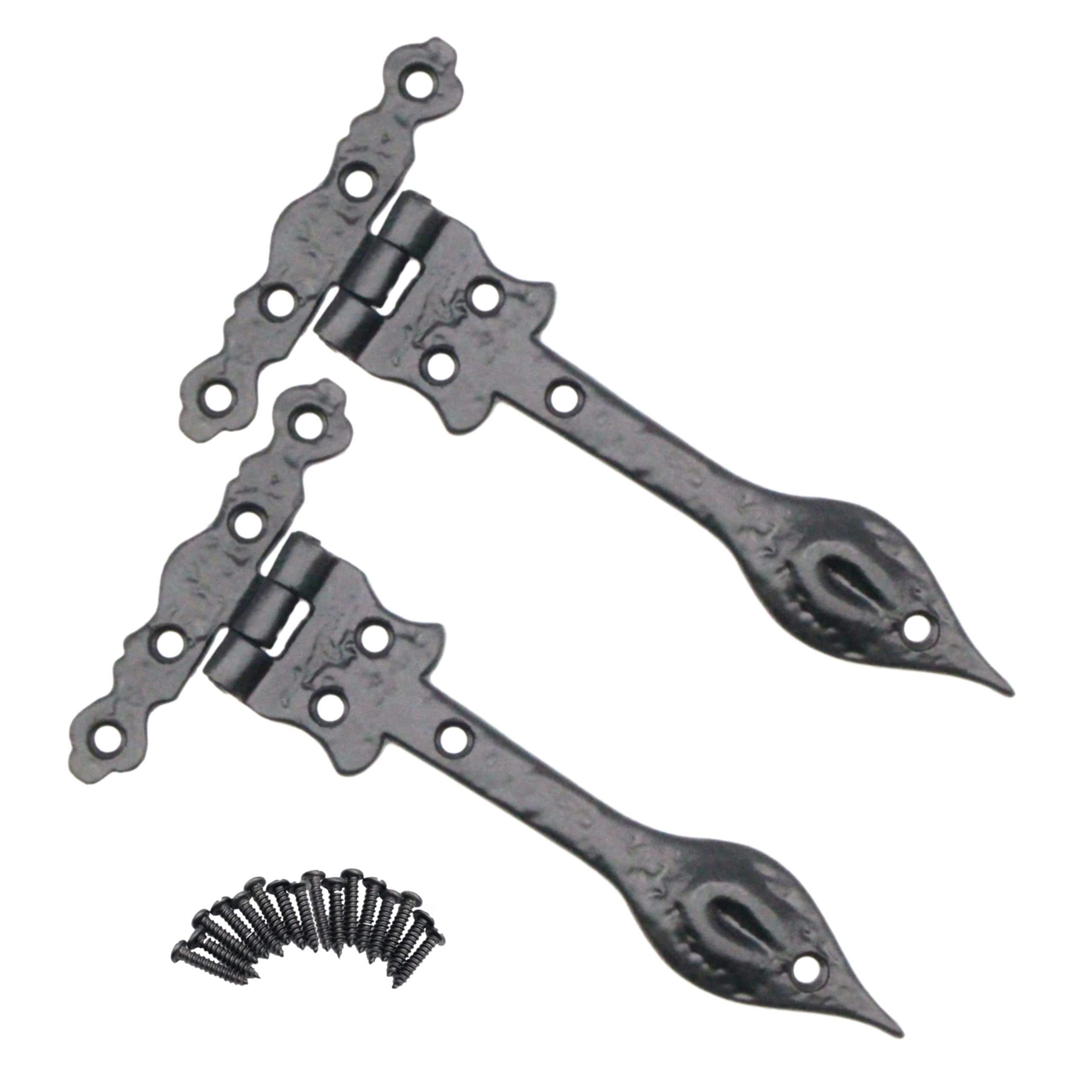 Black Cast Iron Spear Hinges Leaf Design Pair - 6 Inch
