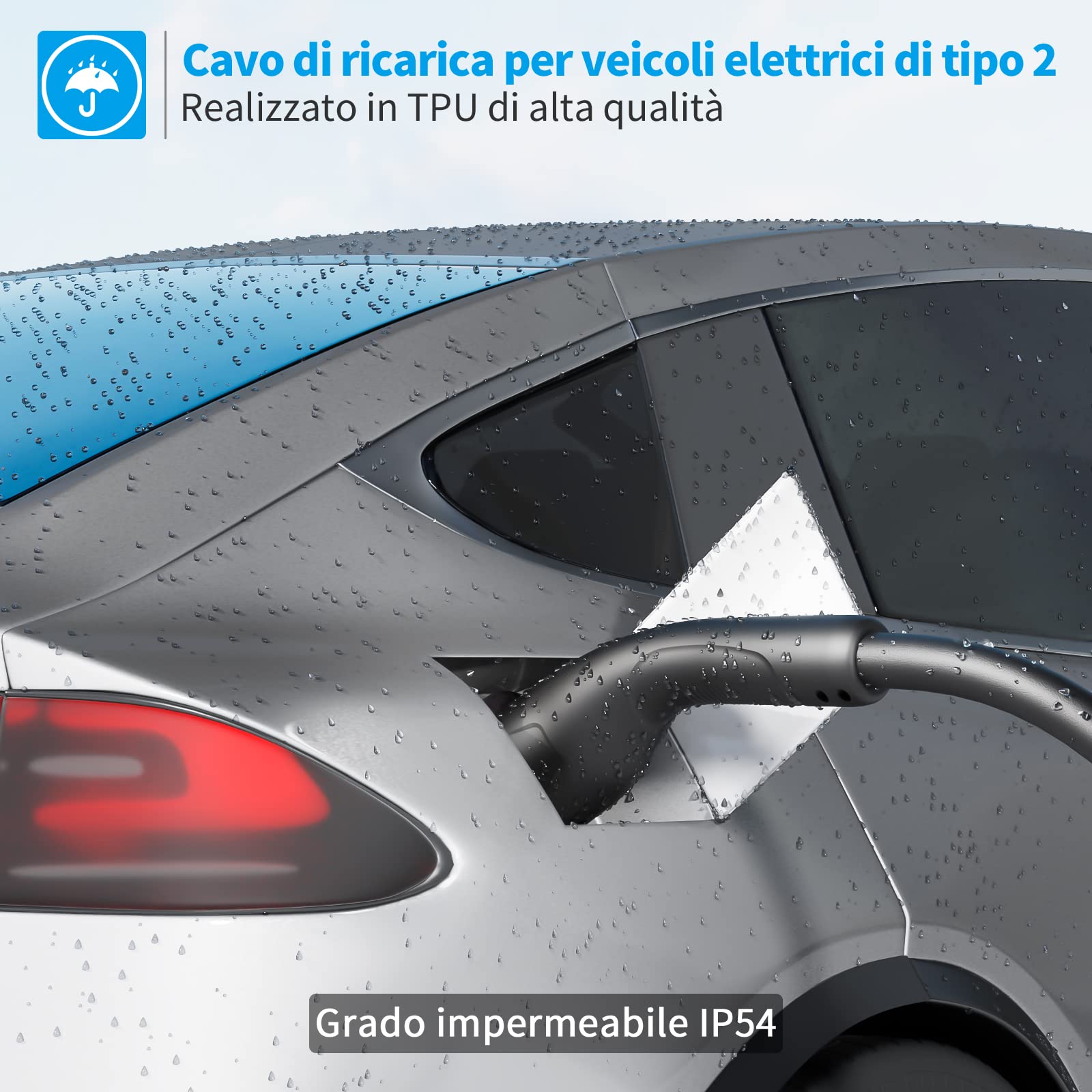 Rosaking Cavo Ricarica Auto Elettrica Tipo 2 22kW, 5M EV Con 3 Fasi＆IEC 62196, 32A Charger per la Maggior Parte dei Veicoli E Hybrid ed Elettrici
