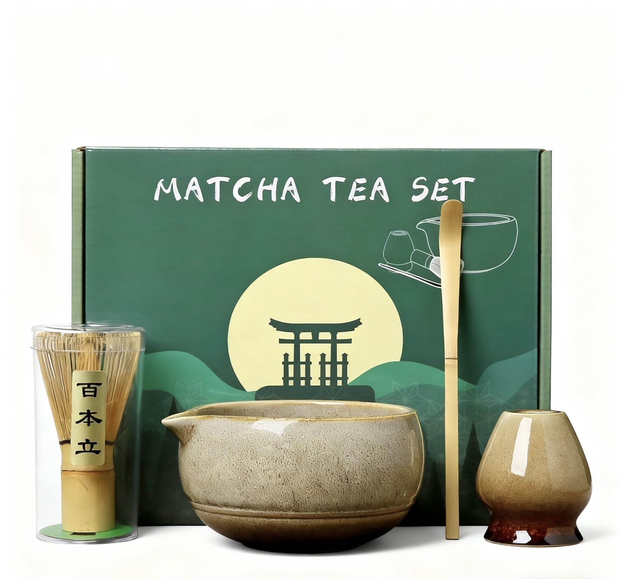 ZARYPHUS Matcha Whisk Set,4Pcs Matcha Set with Bamboo Matcha Whisk and Ceramic Bowl, Scoop & Holder,Complete Ceramic Matcha Kit with Giftbox Packing Gift for Matcha Lover,Gift for Green Tea Lovers