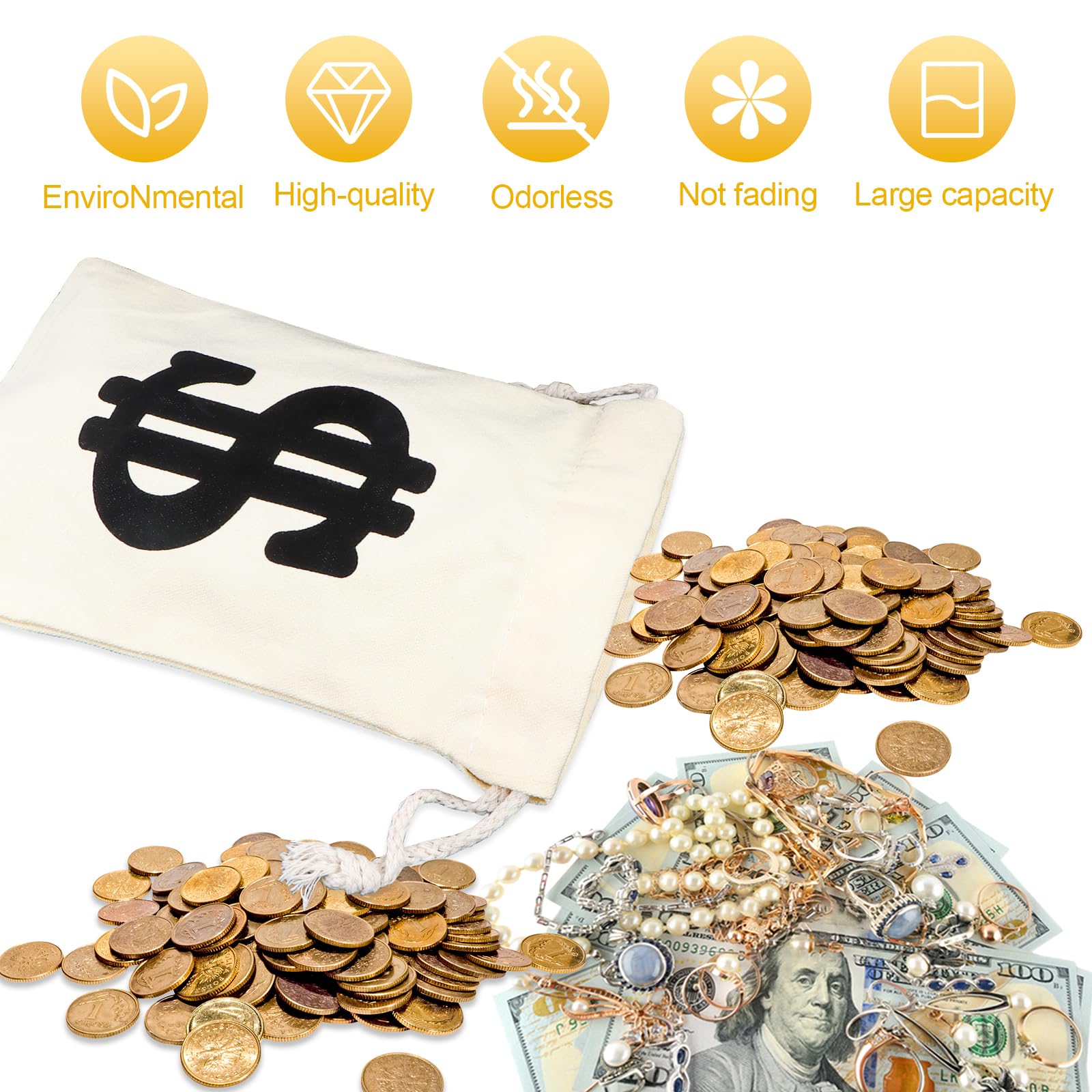 Lot de 6 sacs à monnaie, 17 x 25 cm, réutilisables, pour petits objets, accessoires de costume