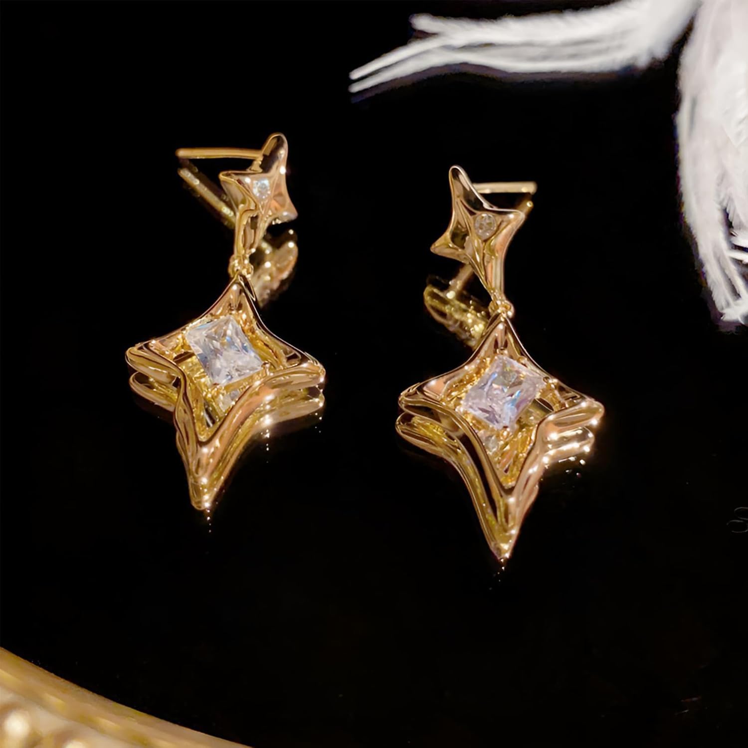 Gold Star Drop Dangle Earrings for Women Trendy Sparkly Cubic Zirconia Star Dangling Earrings Funky Jewelry - Image 6