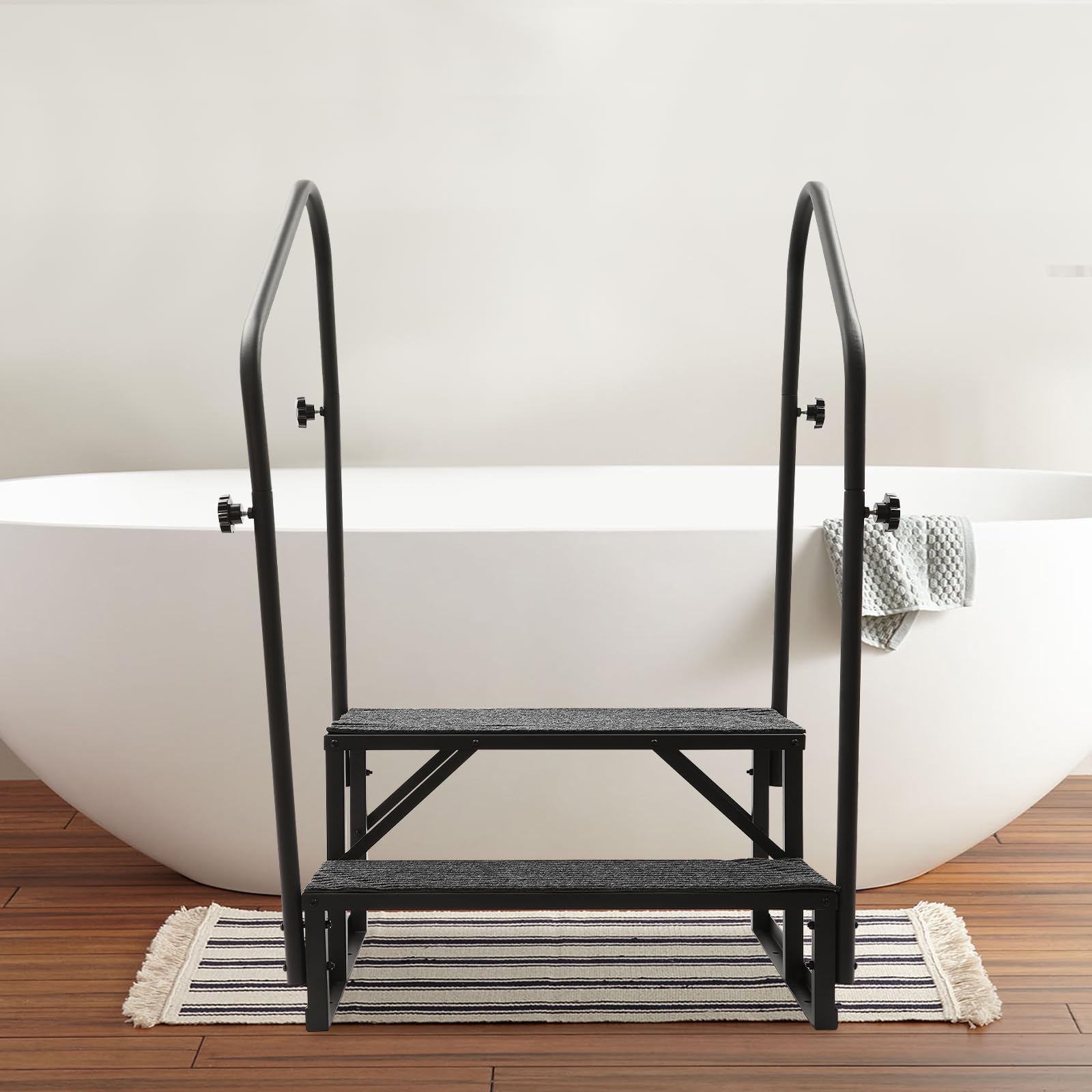 Wohnmobiltreppe mit 2 Handläufen, 204kg Lastlagerkapazität, 2 Stufen Rutschfest Trittstufe, Außentreppe mit Rutschfester Matte, Whirlpool Treppen mit Handläufen,für Mobilheim, Veranda, Pool u