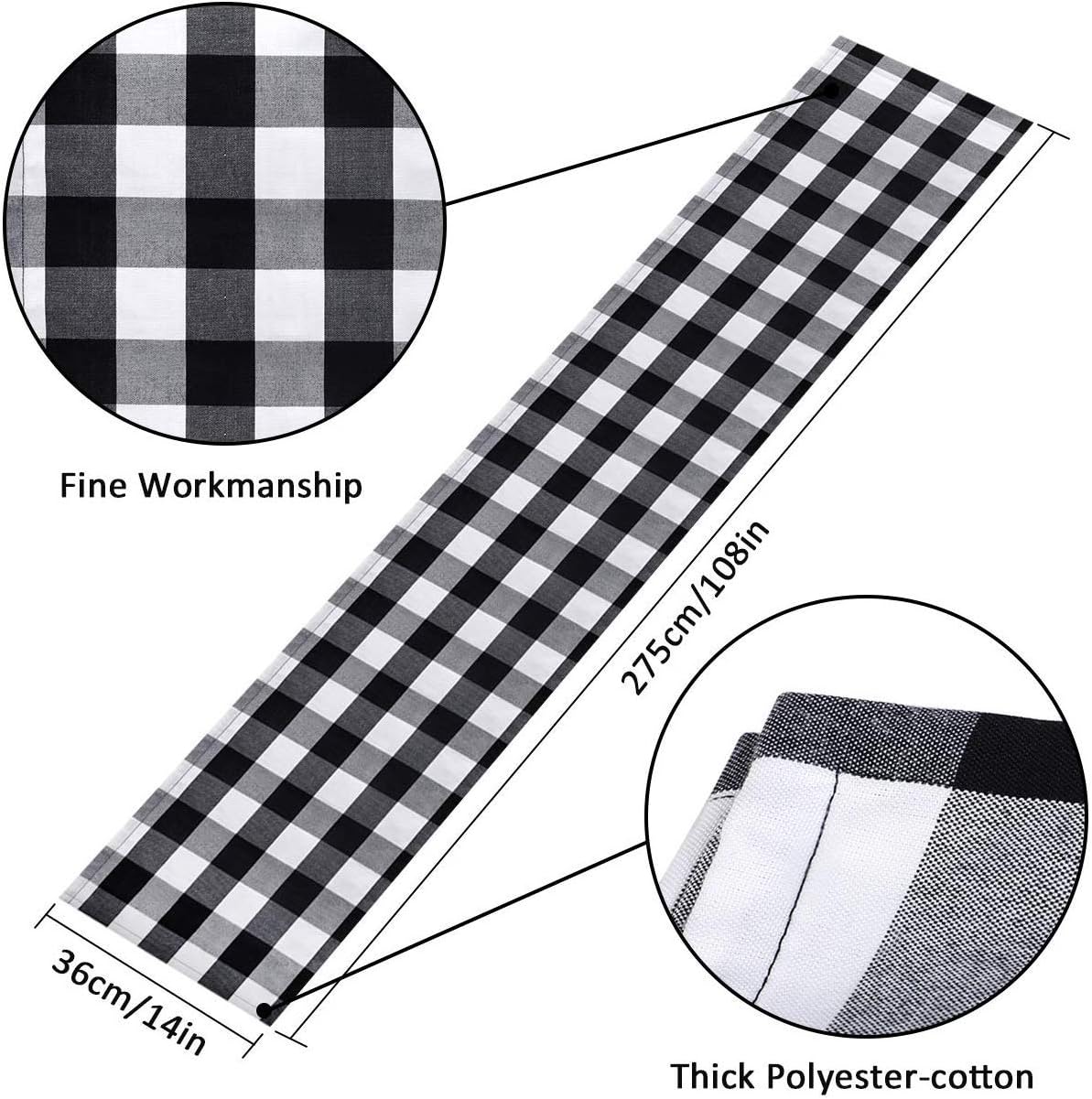 InnoGear Classic Table Runner, 14 x 108 inch Buffalo Check Table Runners Polyester Cotton Black and White Plaid for Indoor Outdoor Parties, Farmhouse, Thanksgiving, Christmas & Gathering, 2 Pack
