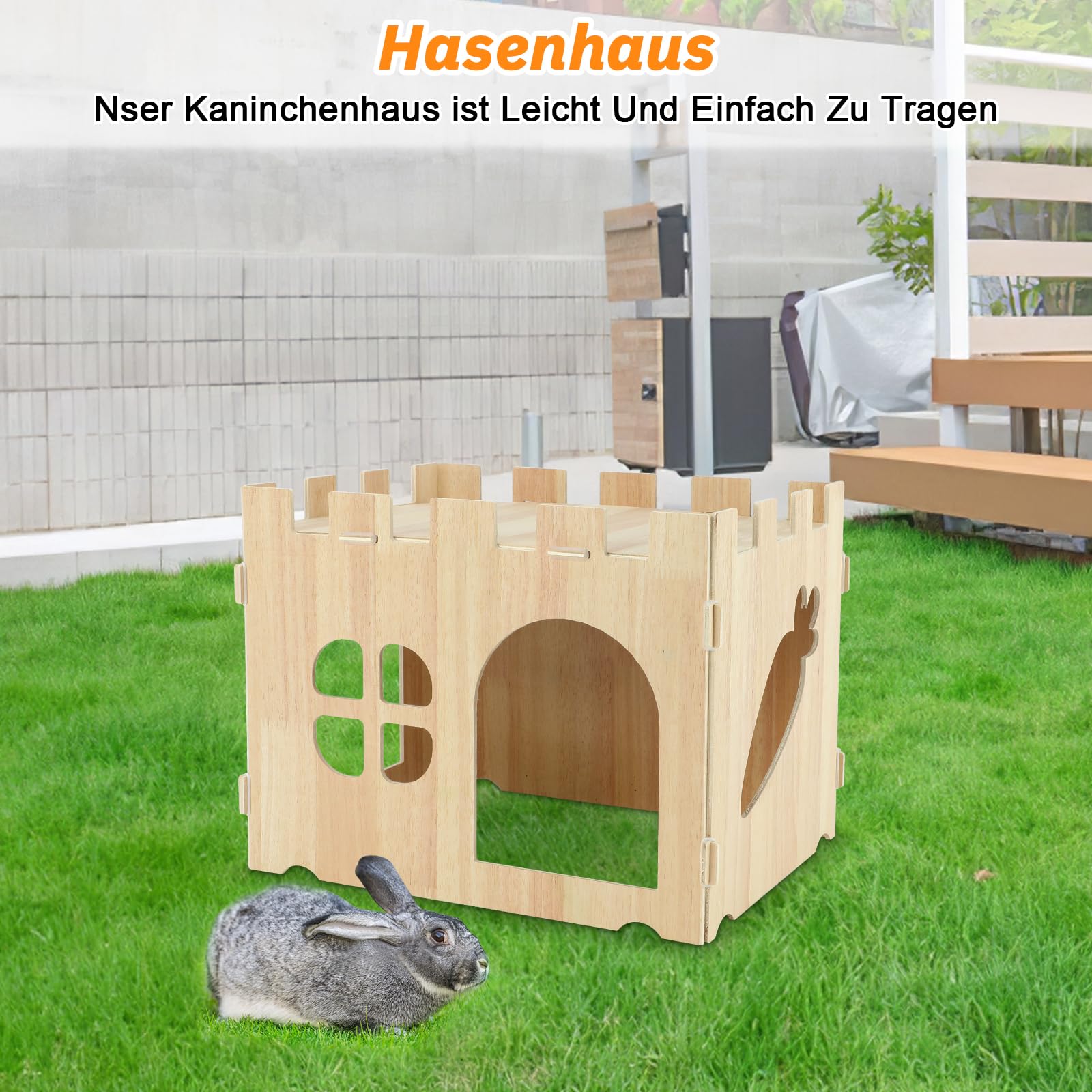 Großes Kaninchenhaus und Verstecke Hölzernes Kaninchen Versteck Schloss Abnehmbares Kaninchen Spielhaus für Indoor erwachsenes Bunny Meerschweinchen Chinchilla Habitat