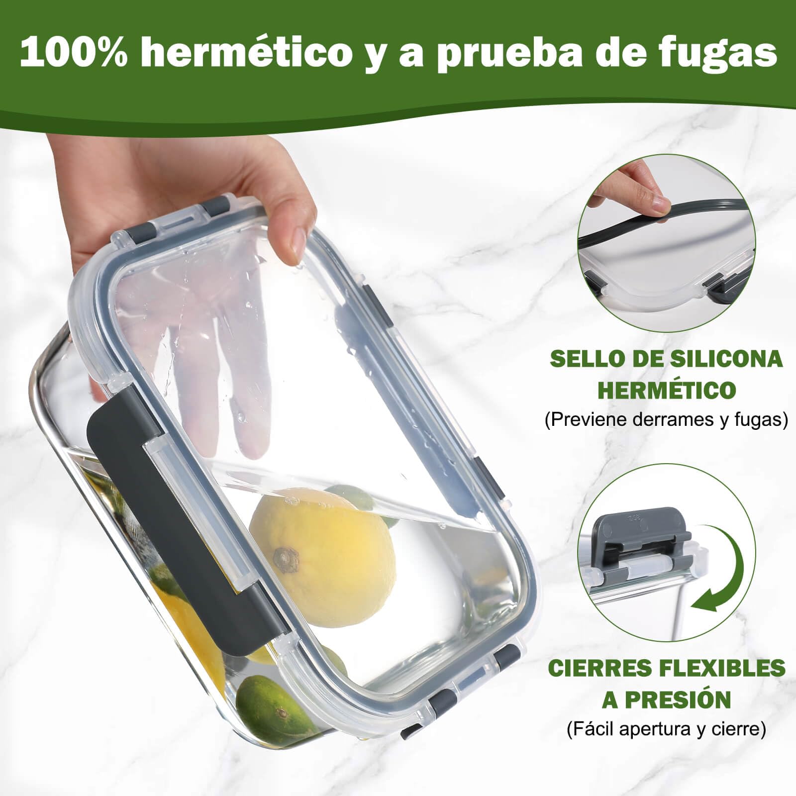 YASHE 12 Piezas Recipientes de Vidrio con Tapas Herméticas, Reutilizables, Apto para Microondas, Horno, Congelador y Lavavajillas - Sin BPA Fiambrera Cristal, Ideal para Conservación de Alimentos