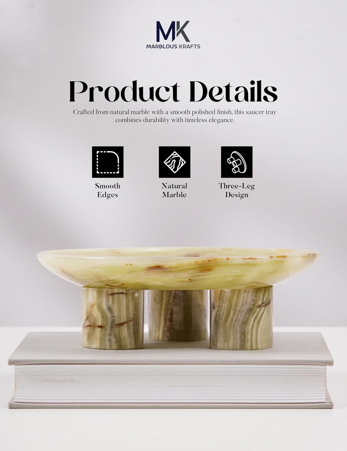 Green Marble Decorative Tray 8' inch Perfume Organizer Tray for Jewelry Storage, Stylish Vanity Accessory for Bathroom Countertop and Kitchen Decor