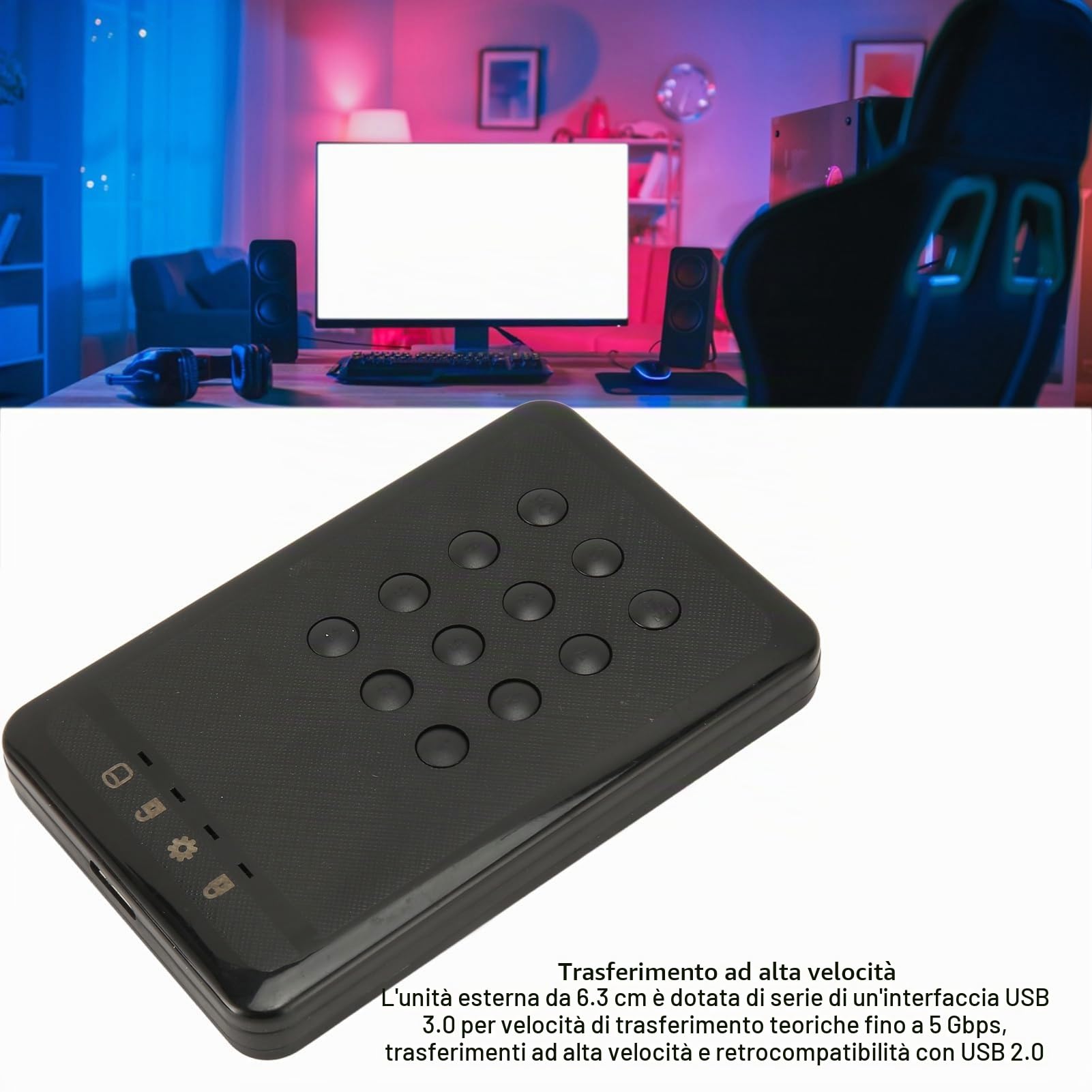 Ausla Disco Rigido Esterno Portatile con Crittografia Hardware con USB 3.0, Autenticazione PIN, Crittografia in Tempo Reale, velocità di 5 Gbps per, OS X, e
