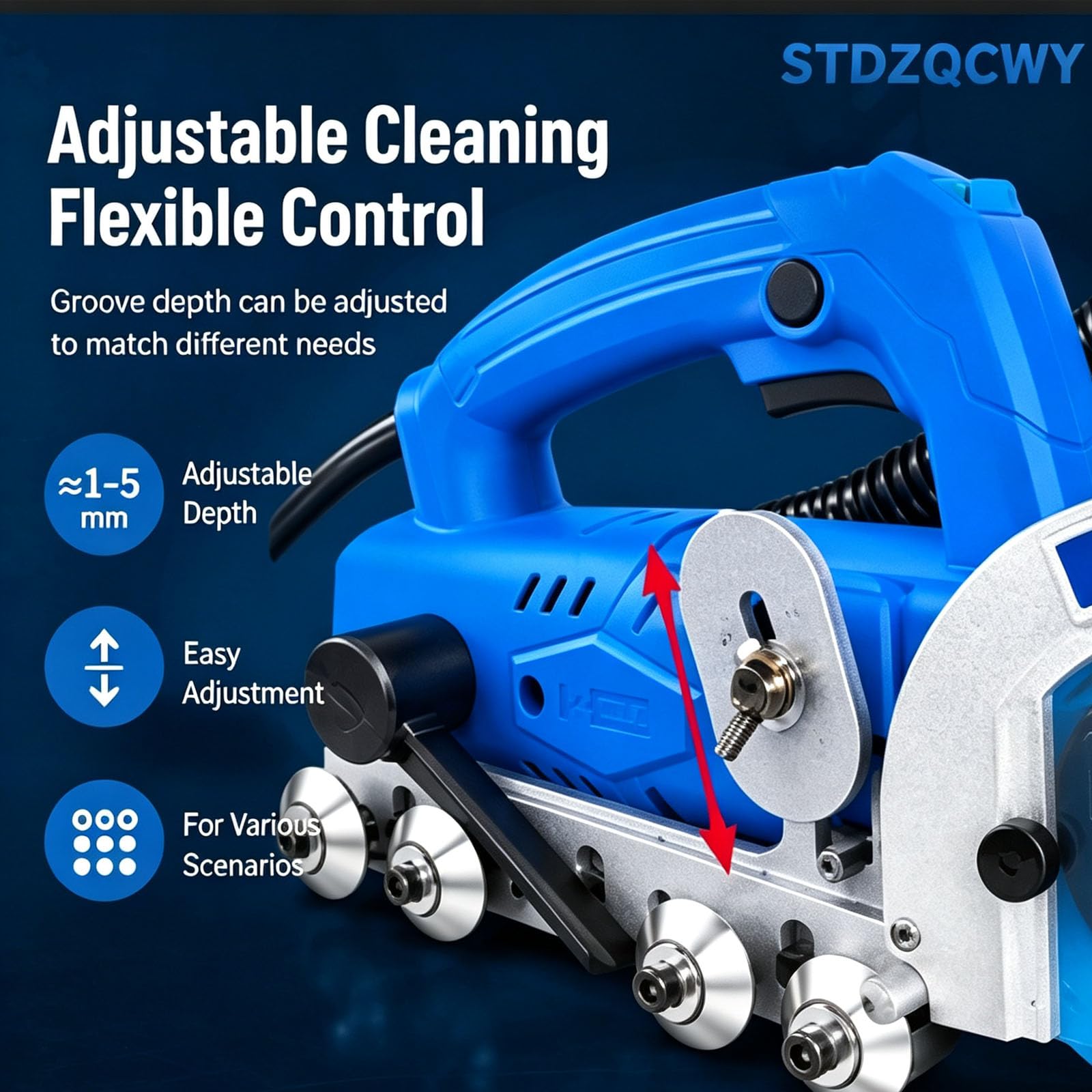 Strumento Elettrico Da 1200 W Per La Rimozione Della Malta, Con Funzione Di Aspirazione Della Polvere E Spruzzatura Automatica Dellacqua, Profondità Di Taglio Regolabile, Design Con Ruote