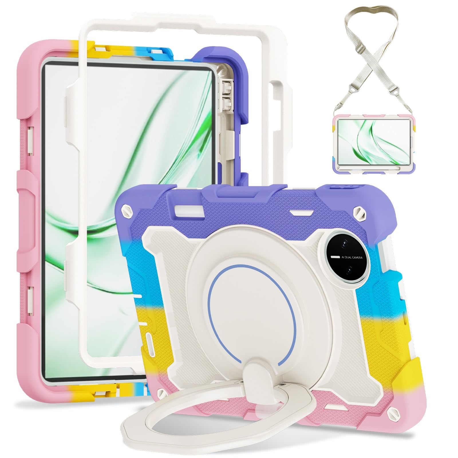 Etui dziecięce do tabletu Huawei MatePad Mini 8, cala, wytrzymałe, odporne na wstrząsy etui z TPU podpórką Wytrzymałe ochronne paskiem ramię(Pembe)