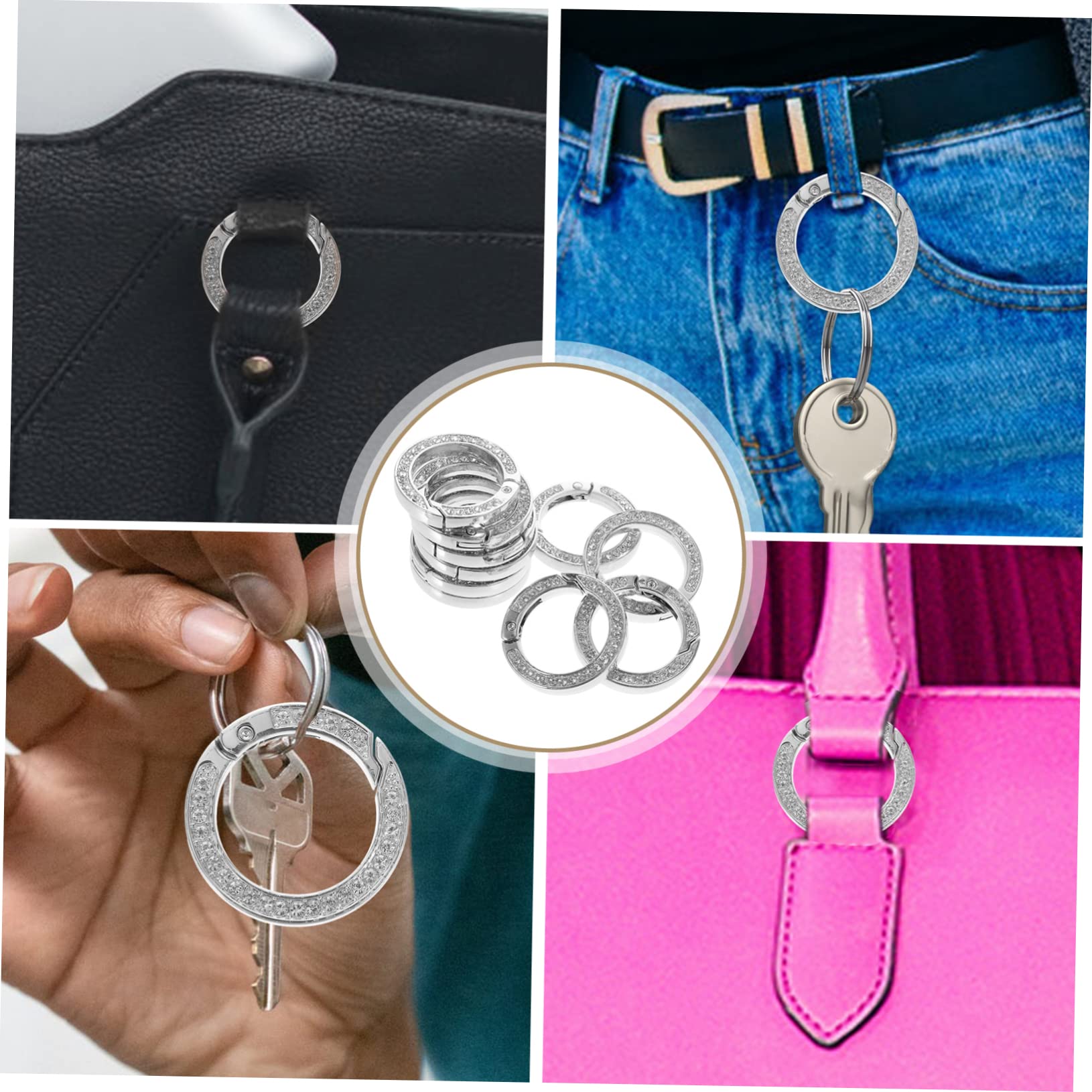 ABOOFAN 10pcs Diamond Key Ring Metal Rings Metal Buckle Rhinestone Ribbon Buckles Bag D s for Purse Bag Rhinestone Purse Snap Hook Alloy - Image 4