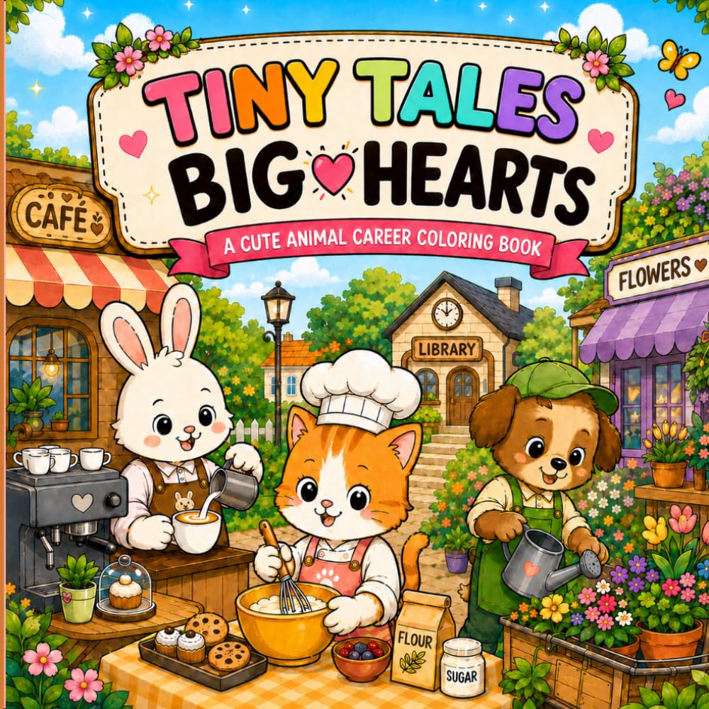 Tiny Tales Big Hearts: Cute Animal Jobs Coloring Book for Kids Featuring Cozy Careers, Adorable Animals, and Fun Everyday Adventures
