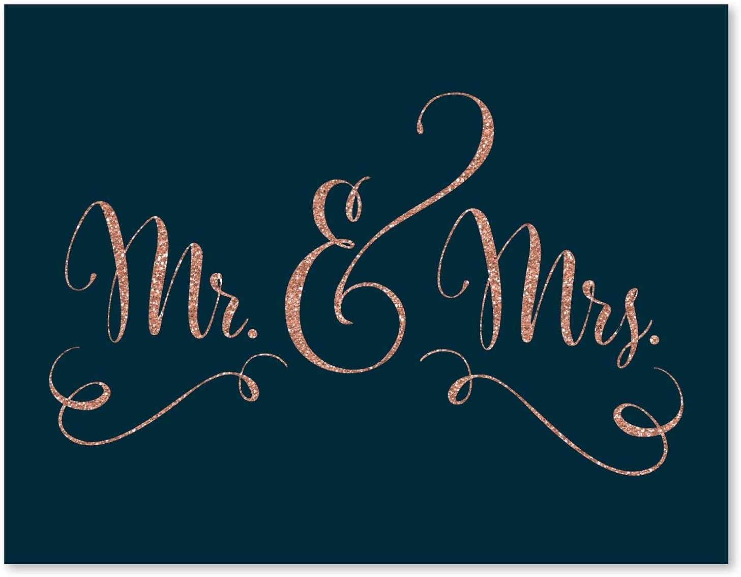 Andaz Press Wedding Party Signs, Faux Rose Gold Glitter on Navy Blue, 8.5x11-inch, Mr. & Mrs., 1-Pack, Colored Party Supplies Decorations