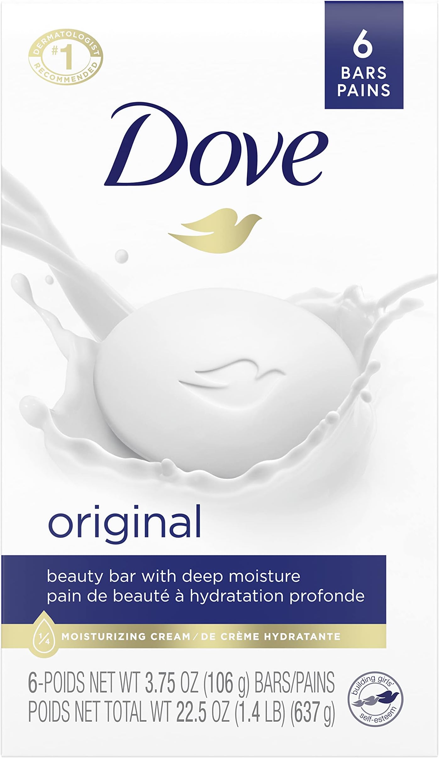 Dove Beauty Bar Gentle Skin Cleanser Moisturizing for Gentle Soft Skin Care Original Made With 1/4 Moisturizing Cream 3.75 oz, 6 Bars