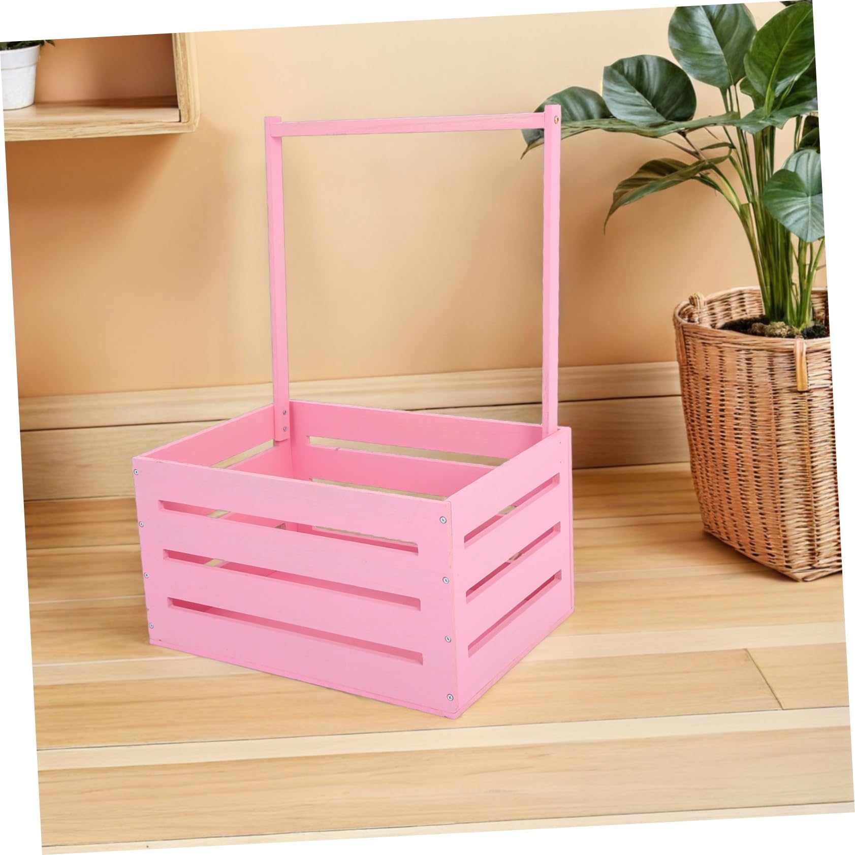 BESTonZON Holzaufbewahrungskorb Für Babyspielzeug Babywäschebox Geschenkkorb Zur Babyparty Rosa Mit Griff Platzsparendes Design Aus Natürlichen Materialien Gefertigt