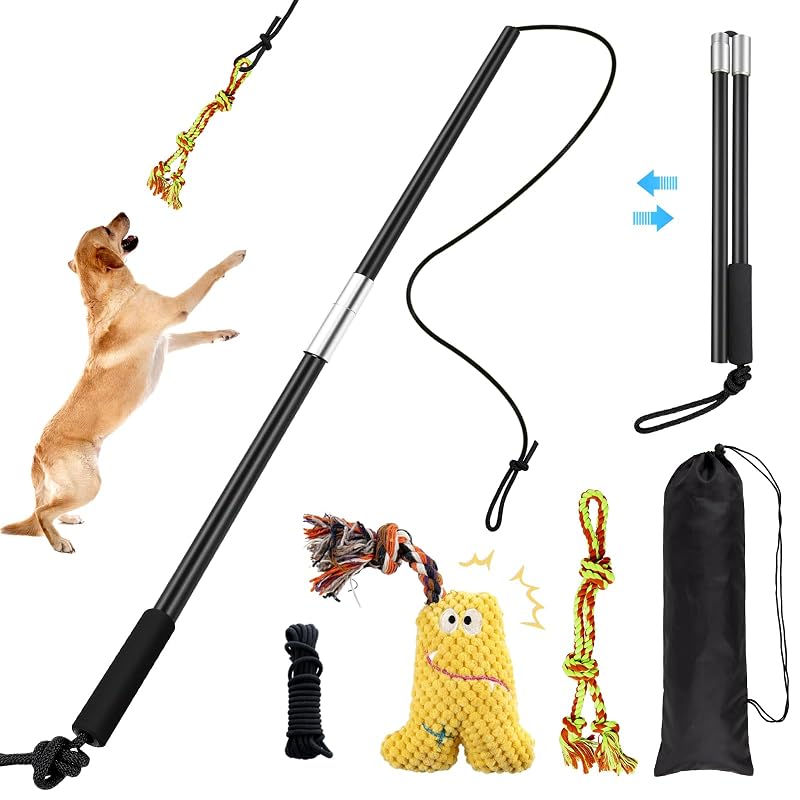 Brinquedo interativo para cães com vara de estímulo, apito e corda Qeoval Rope+Monster