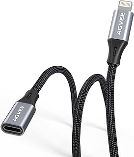 AGVEE 3.3ft Lightning Extension Cable, Braided Female to Male Extender Full Function Cord Compatible with iPhone iPad, Data Sync Video Audio & Charging Charger Connector Adapter, Dark Gray