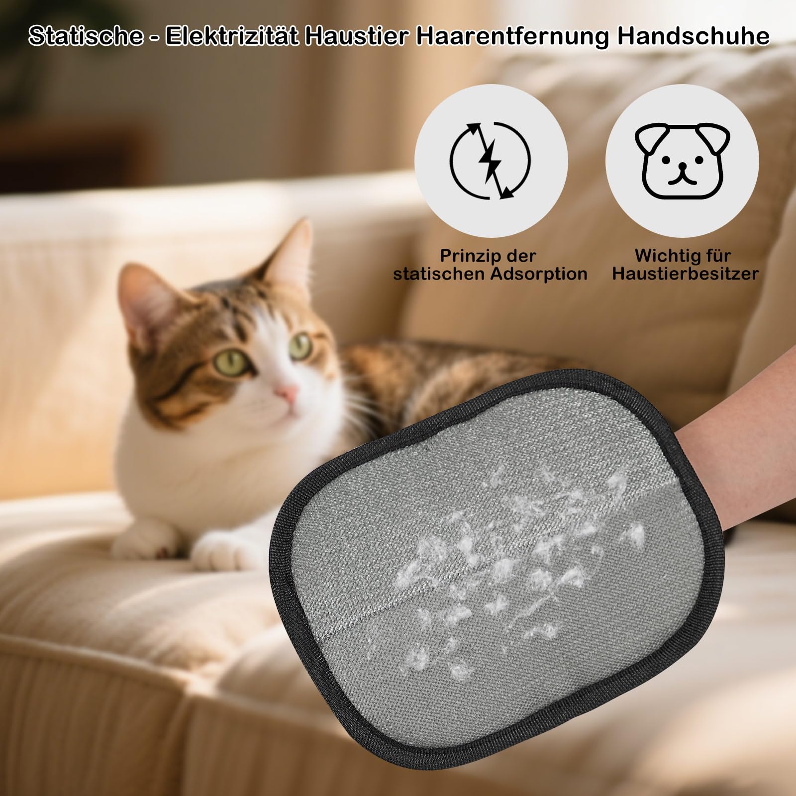 Tierhaarentferner Handschuh – 2 Stück Effiziente Haarentfernung, Katzenhaarentferner, Doppelseitiger Fellmagnet, Wiederverwendbarer Haarentfernung Handschuh Tiere mit Anti-Statik-Funktion