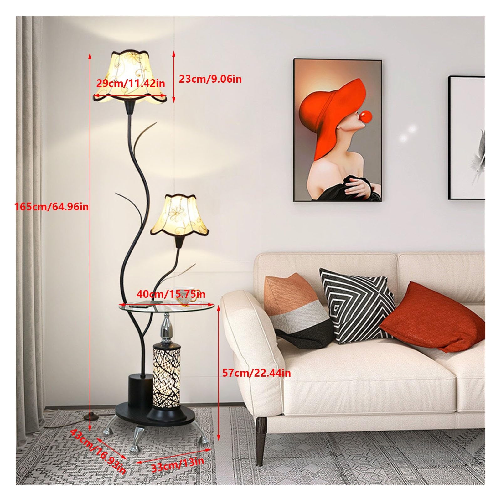 Luce da terra Lampada da Terra, Semplice con Tavolino in Vetro, Piedini for Divano in Hardware, for Soggiorno/Camera Letto/Ufficio Lampada d'angolo