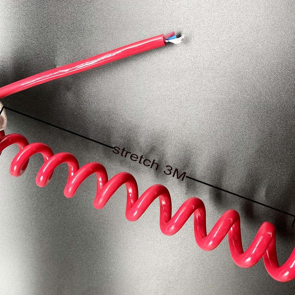 Sprężynowy przewód zasilający Przewód spiralny teleskopowy sprężynowy 2-żyłowy 0,5 mm², czerwony, zwijany, 1-4 metry(Stretch 3 meter)