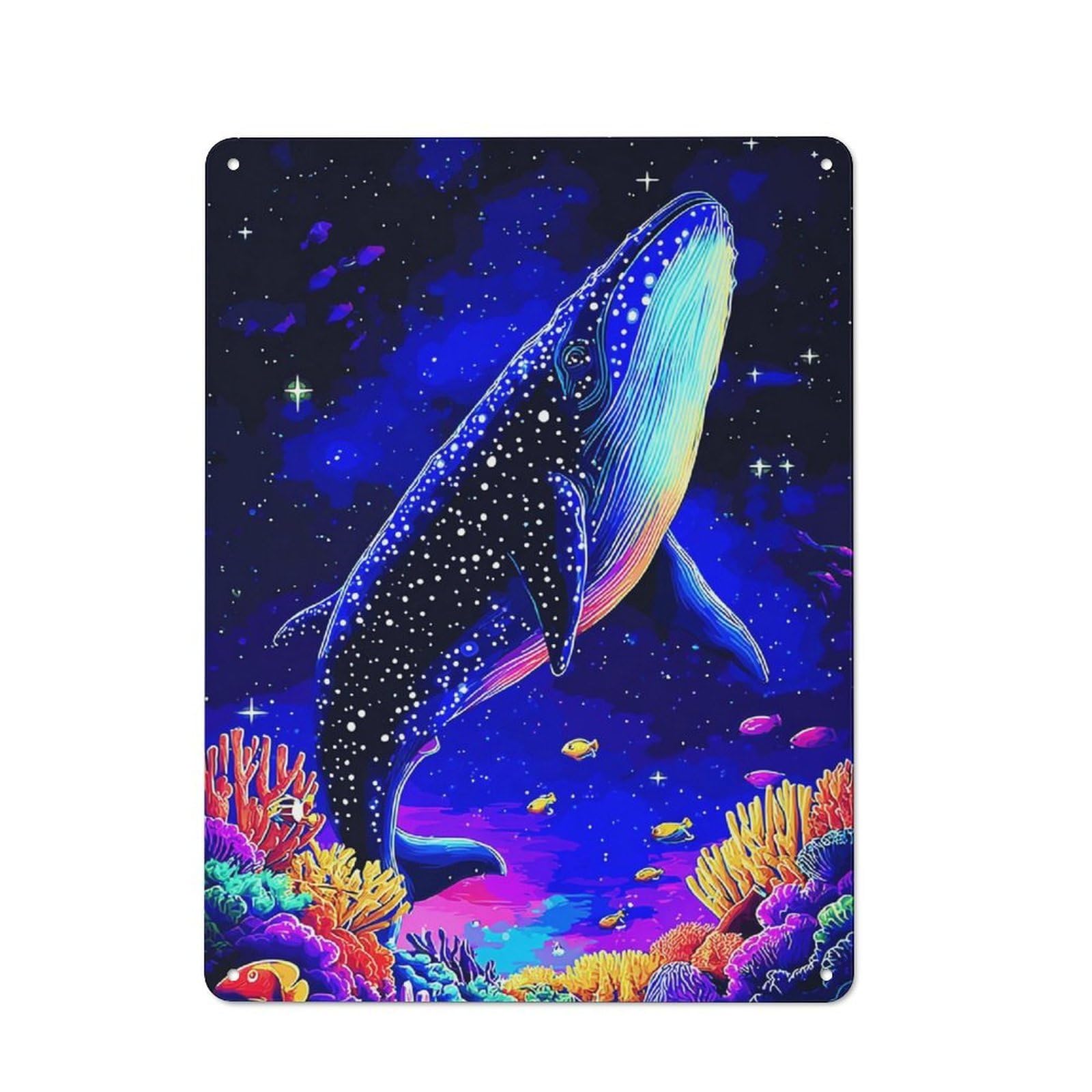Junmoney Neon Whale In Coral Reef Decorative Tin Sign With Design 40X30cm, Farmhouse Cottage Wall Art For Farmhouse Kitchen, Pantry Or Dining Area