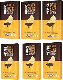 Diablo No Added Sugar Dark Chocolate with Orange – No Added Sugar Chocolate Bar, Sweetened with Stevia, Gluten Free, Ideal for Any Occasion, Birthdays, Valentines, or Gift Hampers, 75g (Pack of 6)