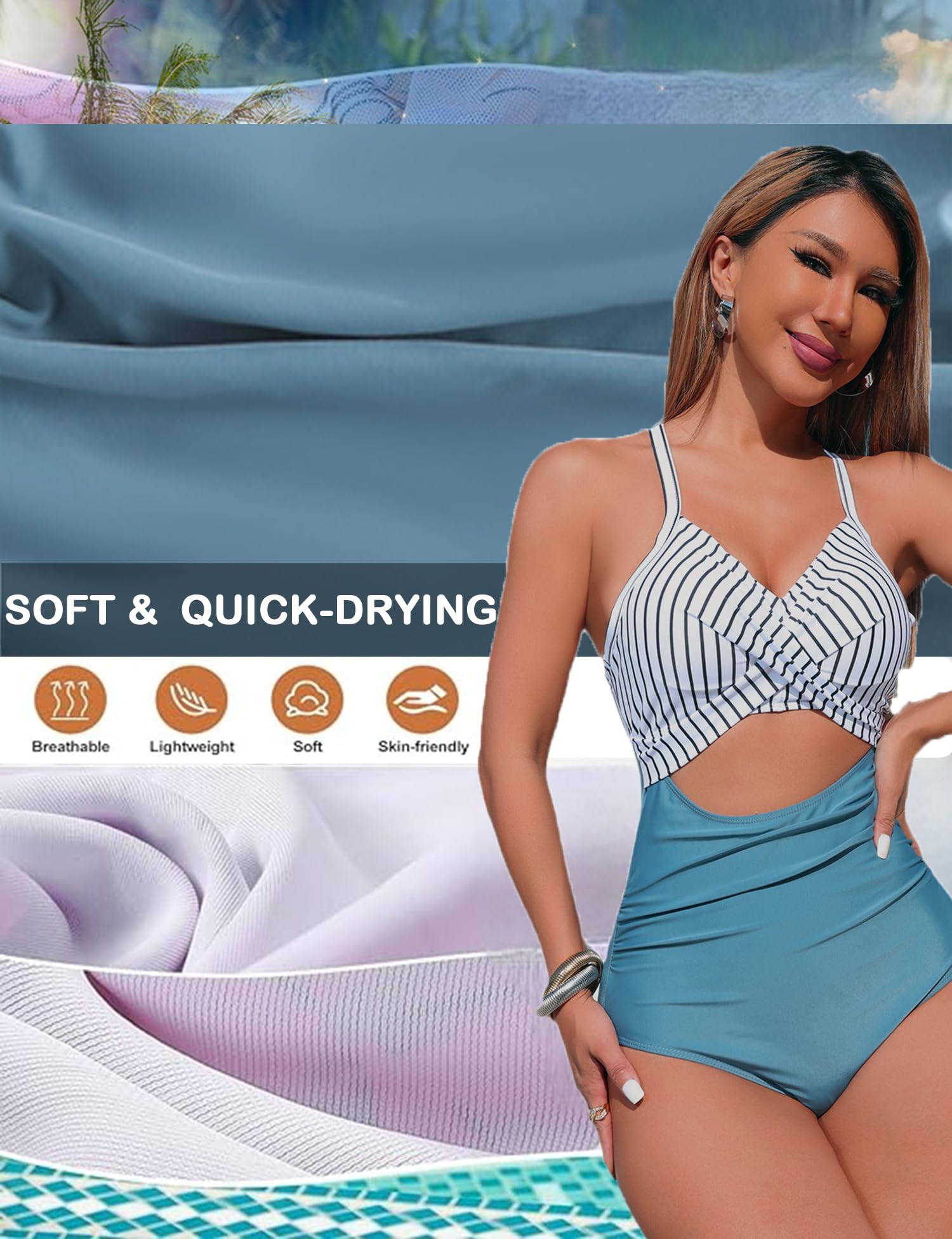 Bañador Reductor Mujer Barriga Trajes de Baño Una Pieza Vientre Plano Barriga Monokinis Control de Barriga Cintura Alta Fruncido Cuello en V Sexy Bañador Reductor Ropa de Baño Playa Halter