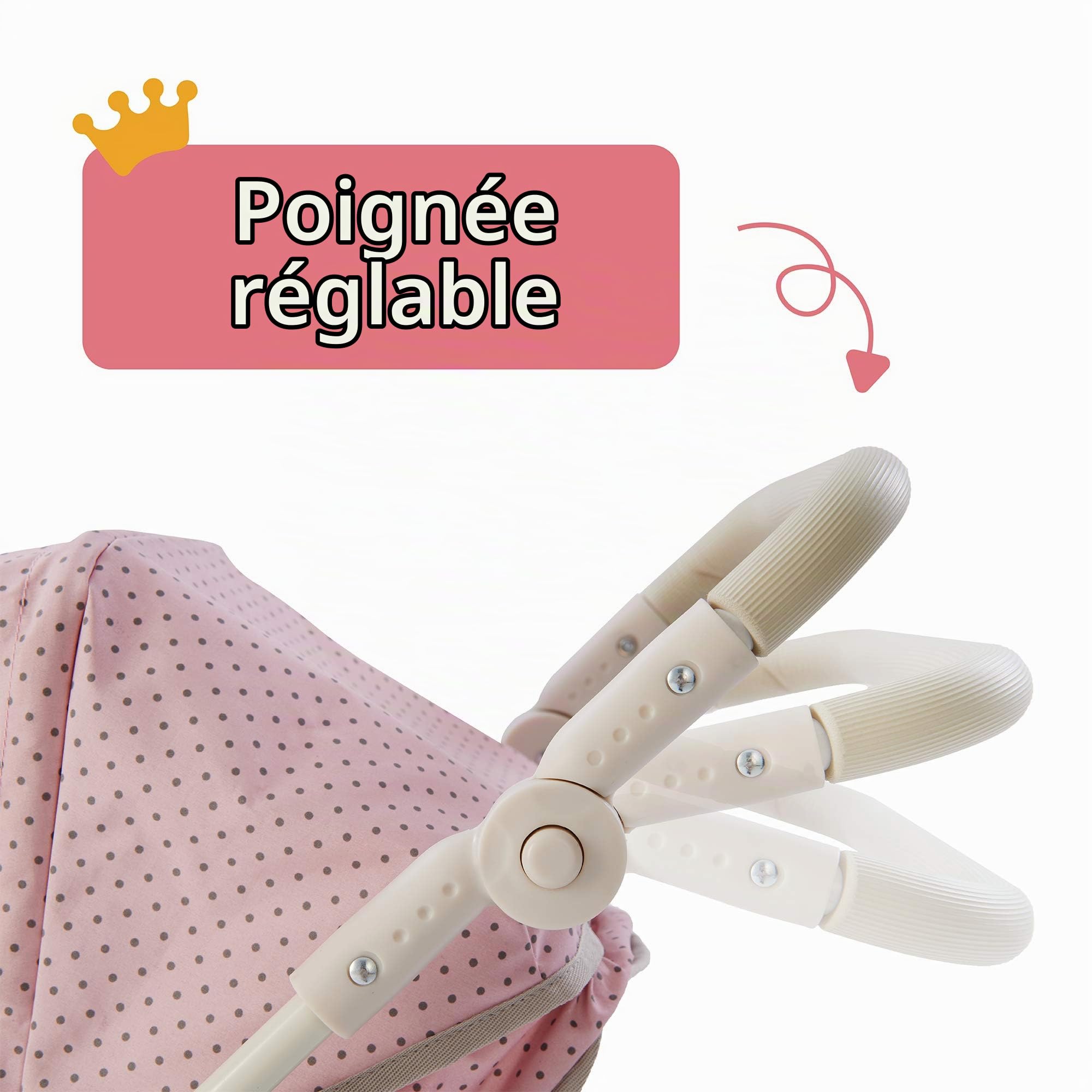 Le Petit Monde d'Olivia - Poussette 2-en-1 Princesse à Pois Polka Dots - Rose/Gris OL-00009
