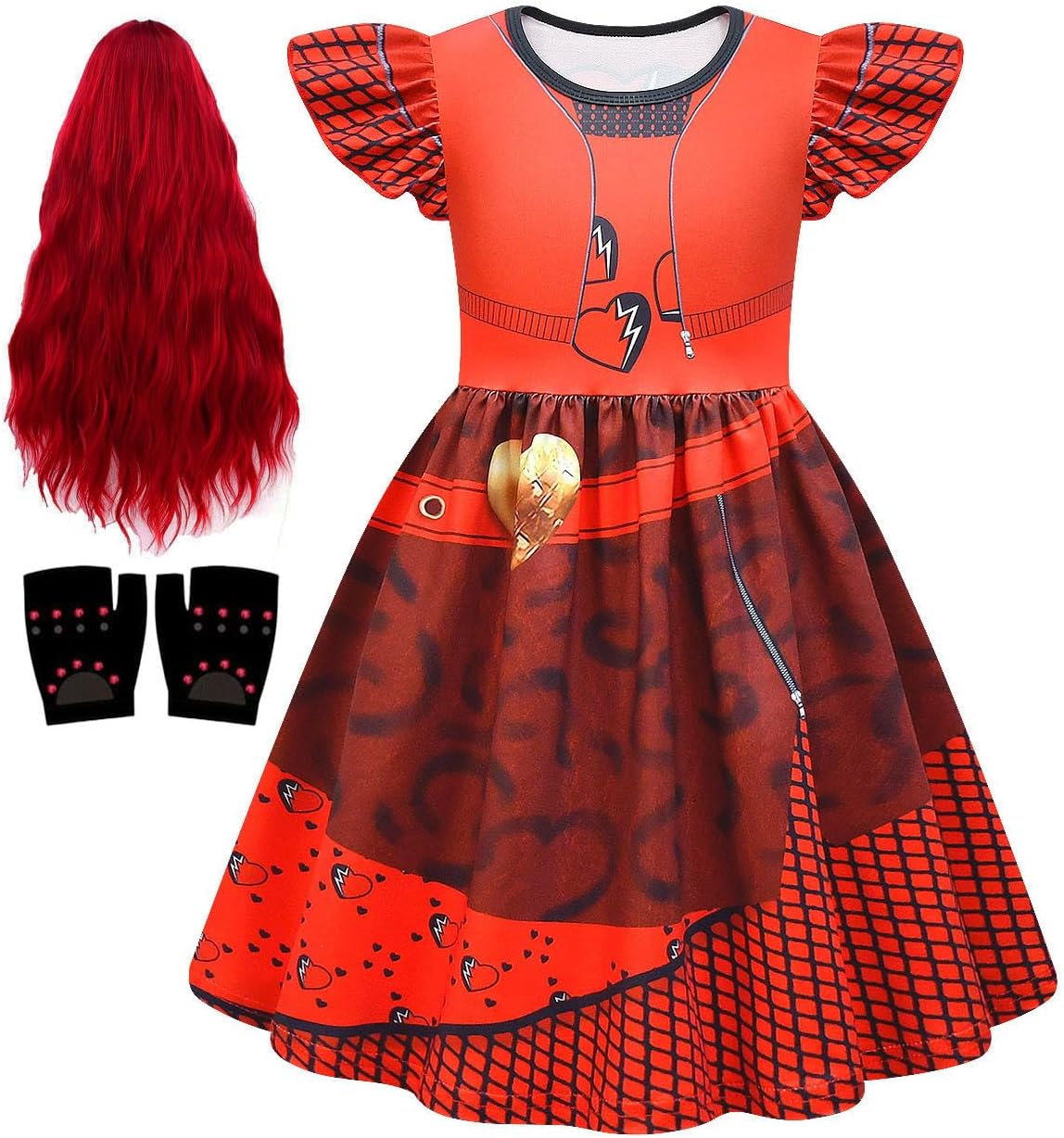 Princess Costume Dress for Girls Halloween Cosplay Outfits with Wig and Gloves4-10Y