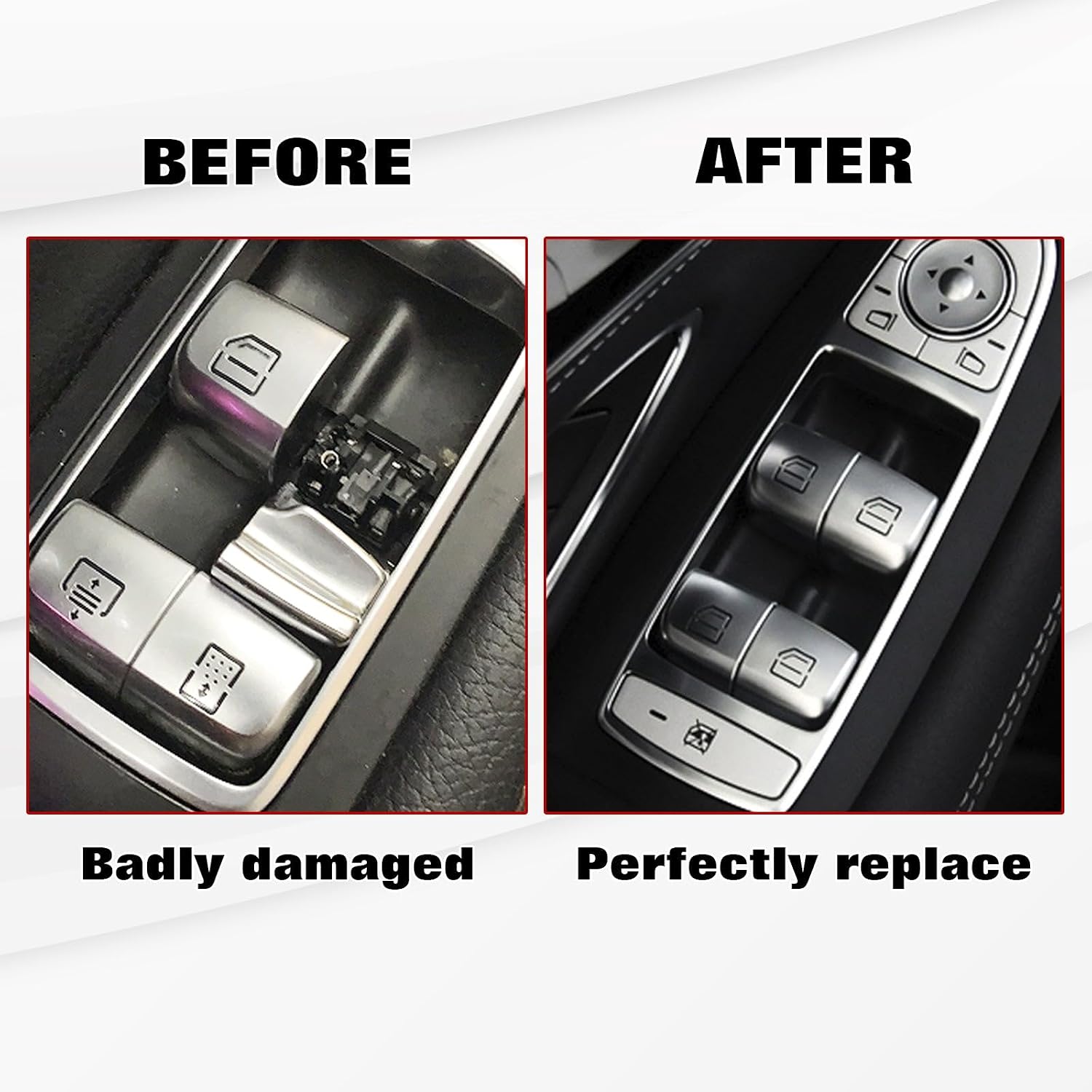 x xotic tech Silver Car Window Control Power Push Button Cap Replacement,Window Glass Lift Master Switch Repair Cover,Compatible with Mercedes Benz C E S GLC Class W205 W213 W222 W253 X253-Front Right