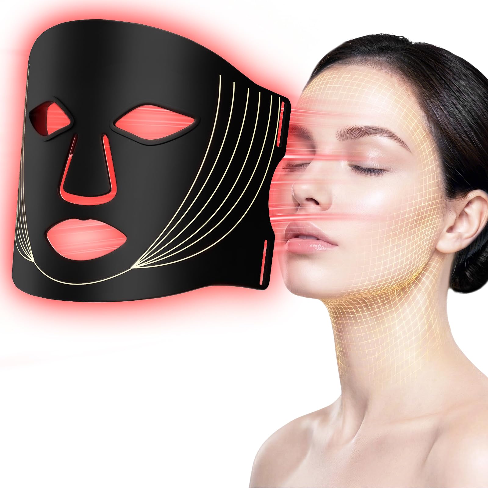 Wiederaufladbare LED Maske Gesicht，Lichttherapie Maske für den Heimgebrauch | 7 Lichtmodi | 5 Helligkeitsstufen | Flexibles Silikonmaterial | Augenschutz Design | Hautpflege