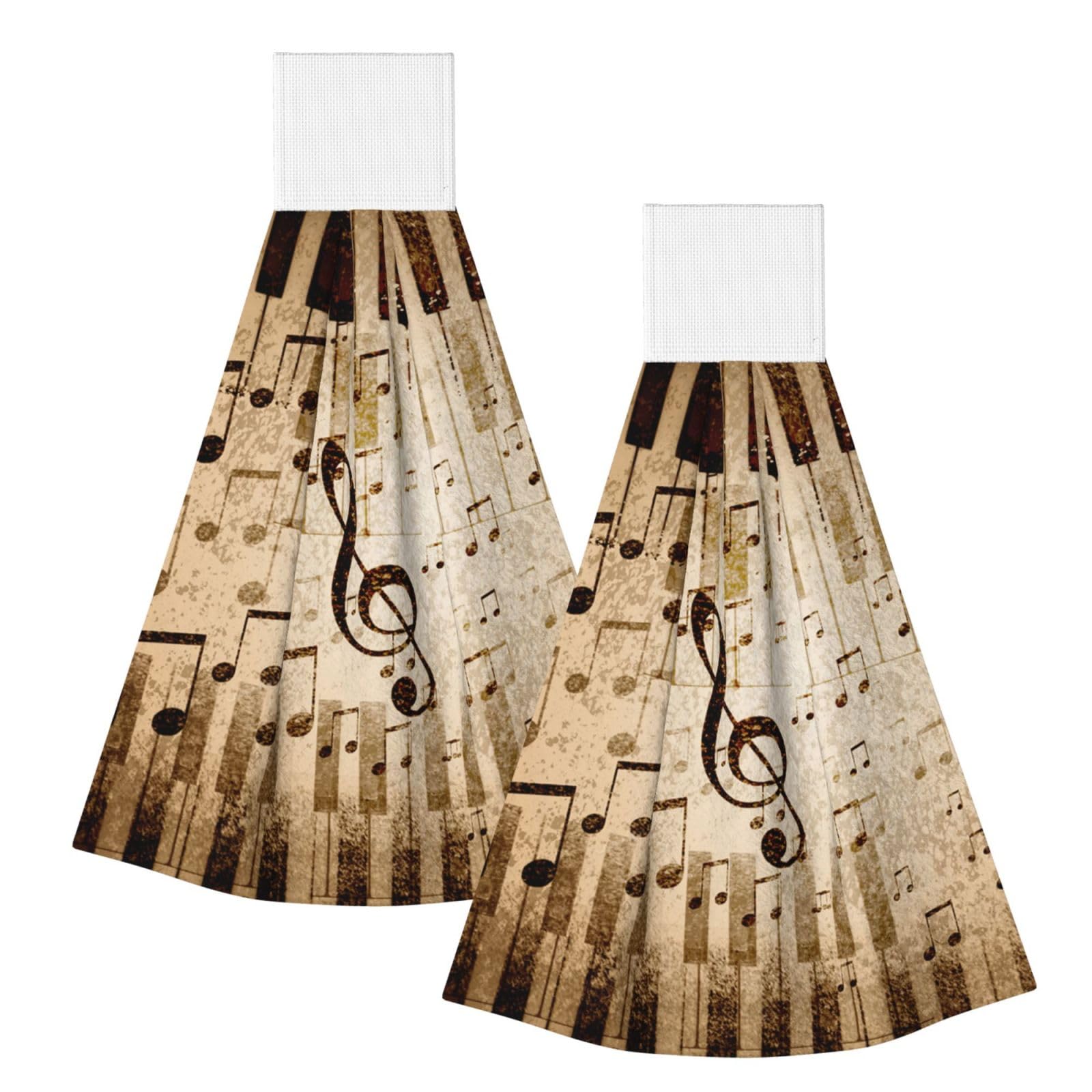 DOPKLNA Music Notes Piano, 2 Pcs Hanging Coral Fiber Hand Towels for Bathroom, Absorbent Kitchen Towels
