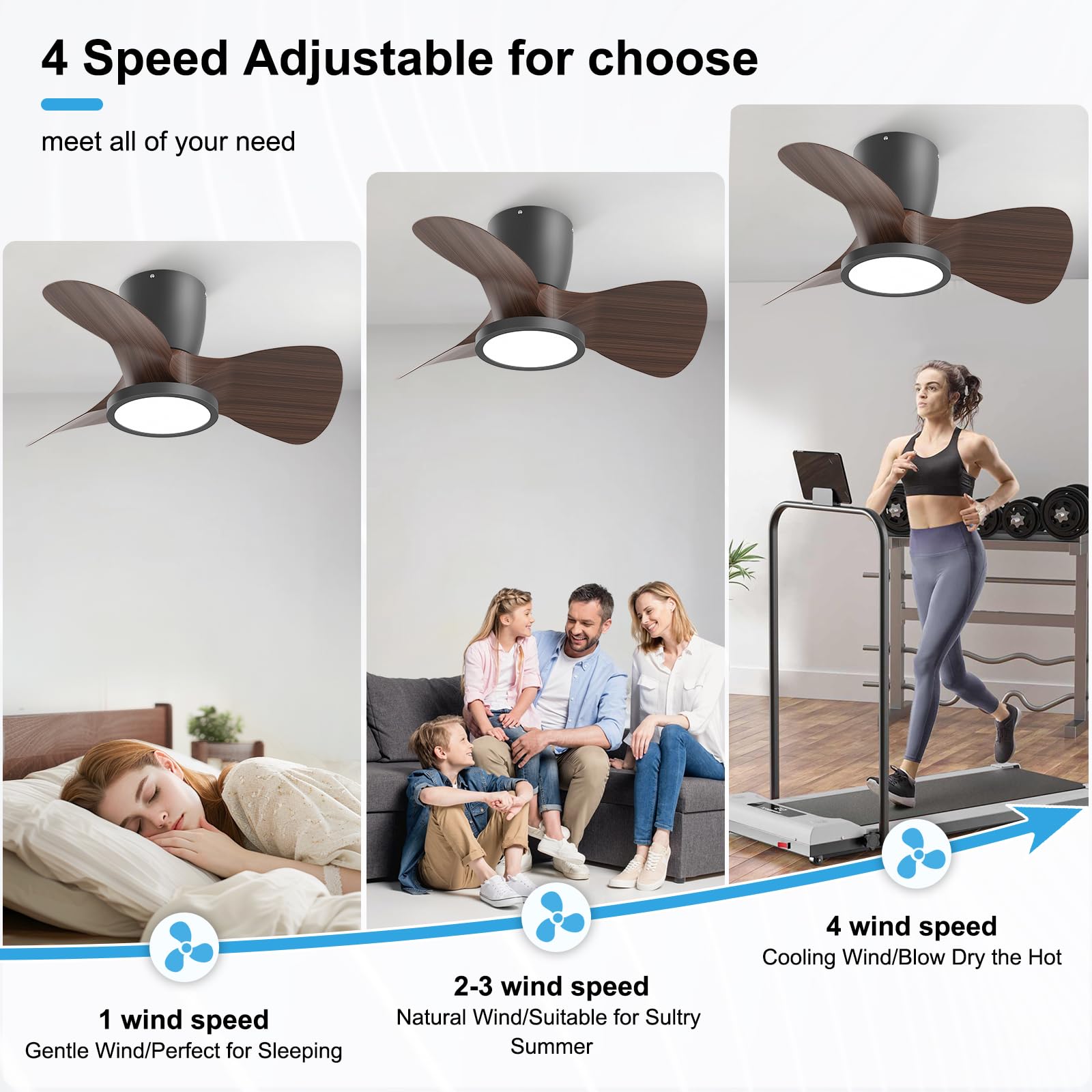 Ateroll Ventilatore da Soffitto con Luce, Dimmerabile 3CCT (3000K-4000K-5000K), Ventilatore da Soffitto 1800LM Con Telecomando, 4 Velocità, Timer, Adatto per Soggiorno, Cucina, Camera da Letto