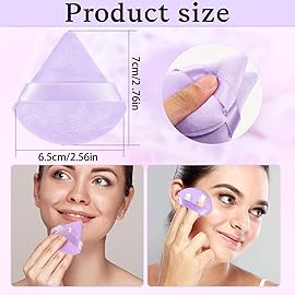 Pimoys 6 Pcs Powder Puff, Face Soft Triangle Makeup Puff Velet Makeup Sponge for Loose Powder (Purple)