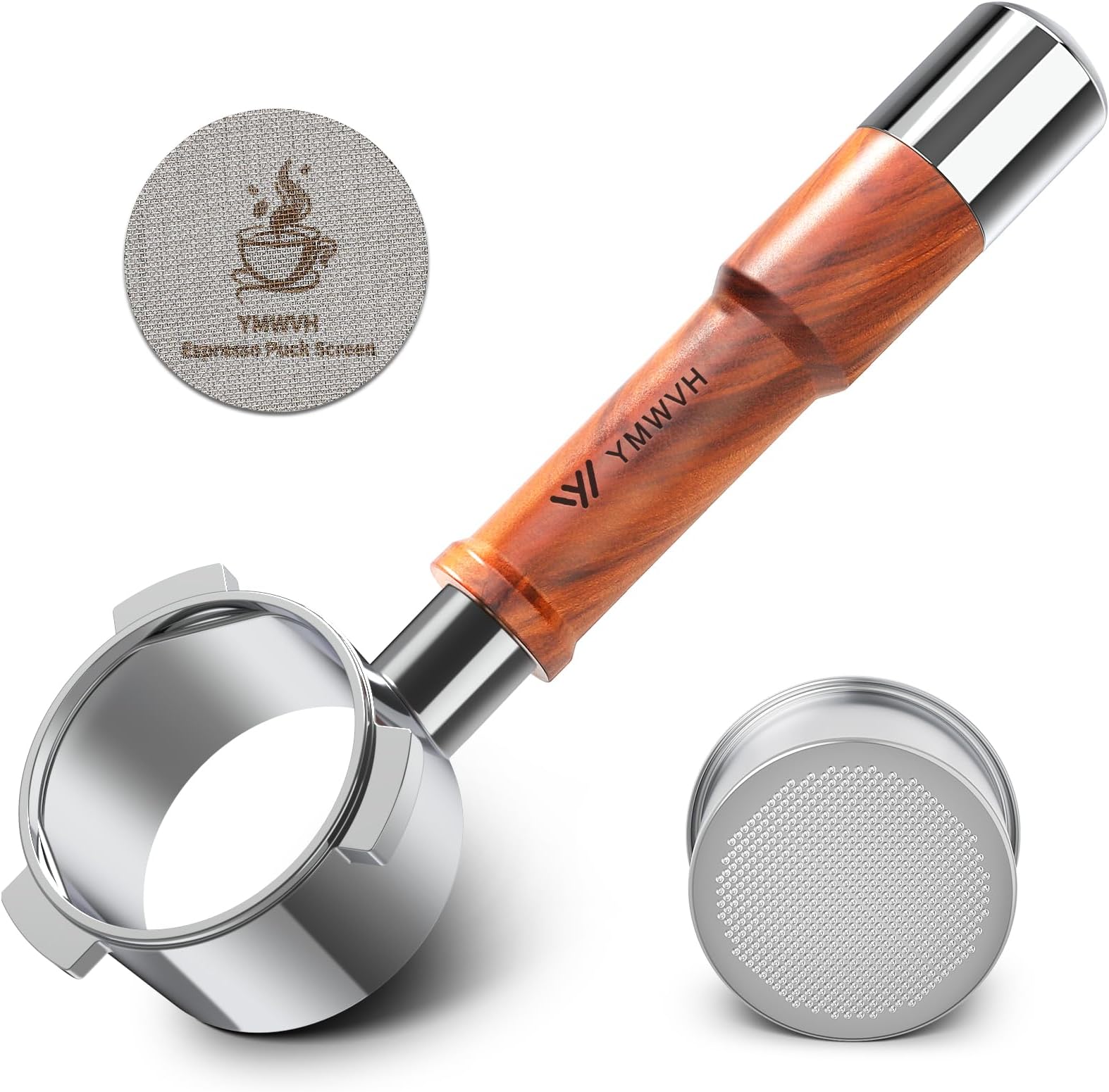 Portafiltro Senza Fondo 54mm Per Macchine Breville - Con Cestello Doppio, Manico In Legno E Tappetino In Silicone - 6