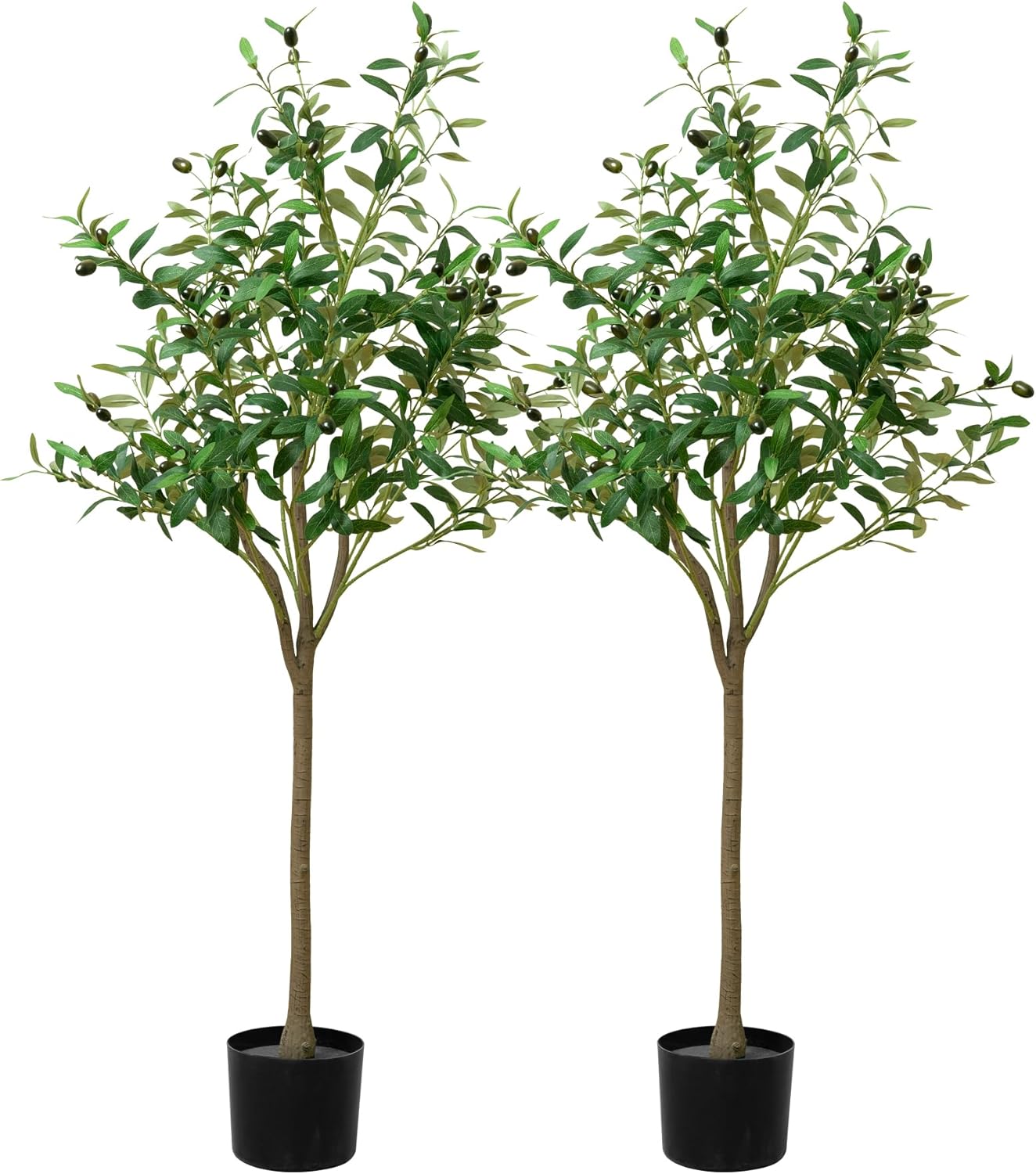 Faux Olive Tree 4FT, Artificial Olive Trees Indoor, Fake Olive Silk Natural Branches & Lifelike Leaves with Planter, Artificial Trees for Home Decor Indoor, 2 Pack 2 4FT