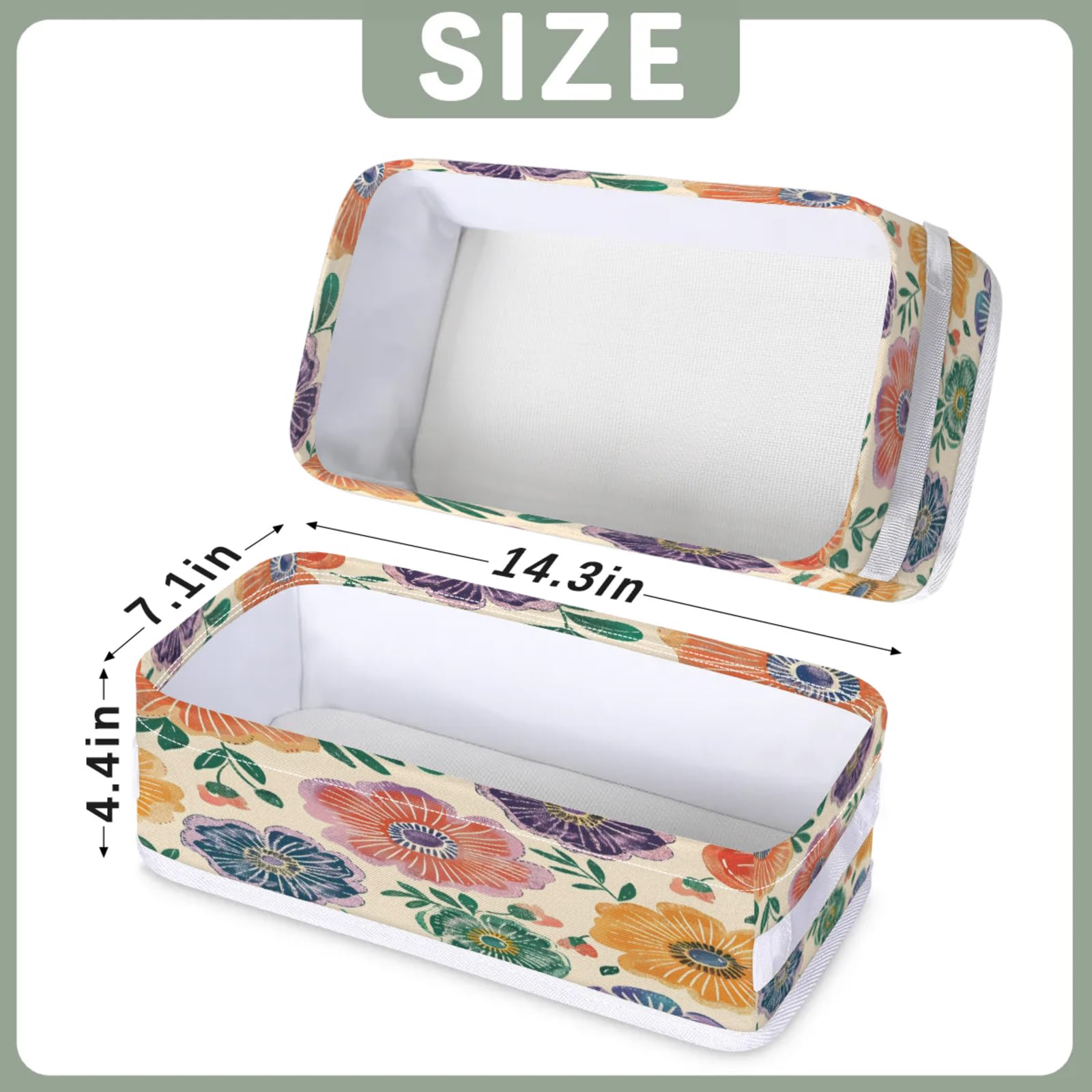 Tablerazzi Toilet Tank Topper Paper Basket with Handle, Spring Boho Floral Bathroom Storage Basket for Organizing, Small Fabric Storage Bins for Bathroom Decor